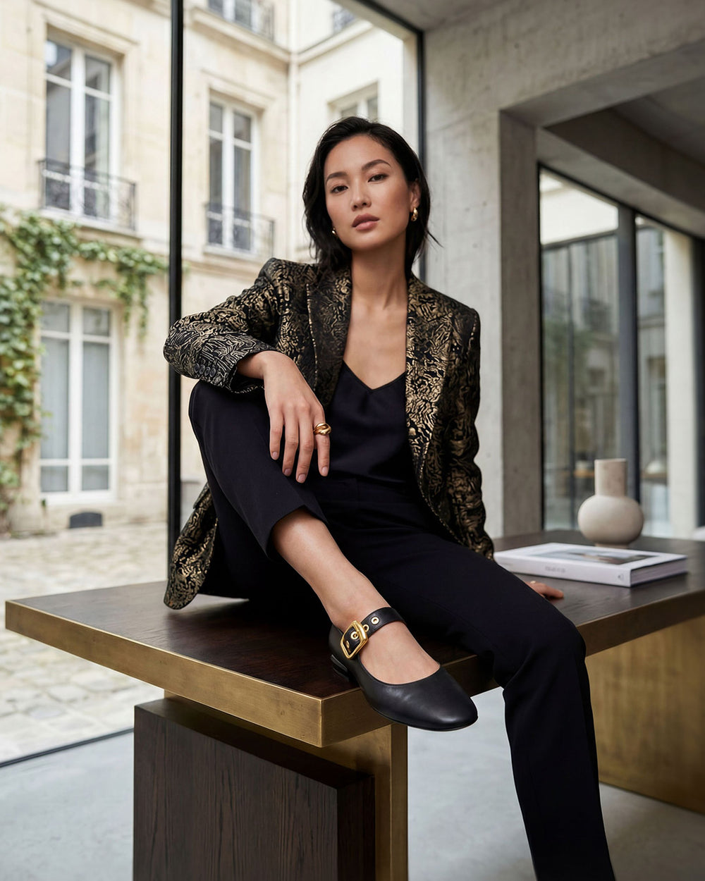 Neo Elowyn Flat in Black Napa Leather lifestyle view | colour:black-napa-leather