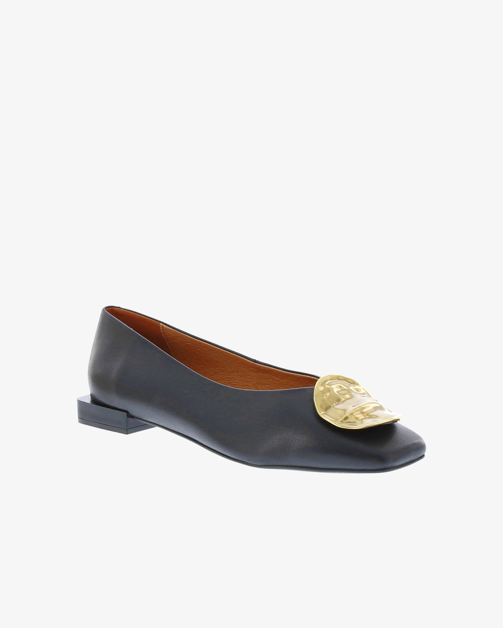 Neo Arden Flat in Black Napa Leather angled view | colour:black-napa-leather