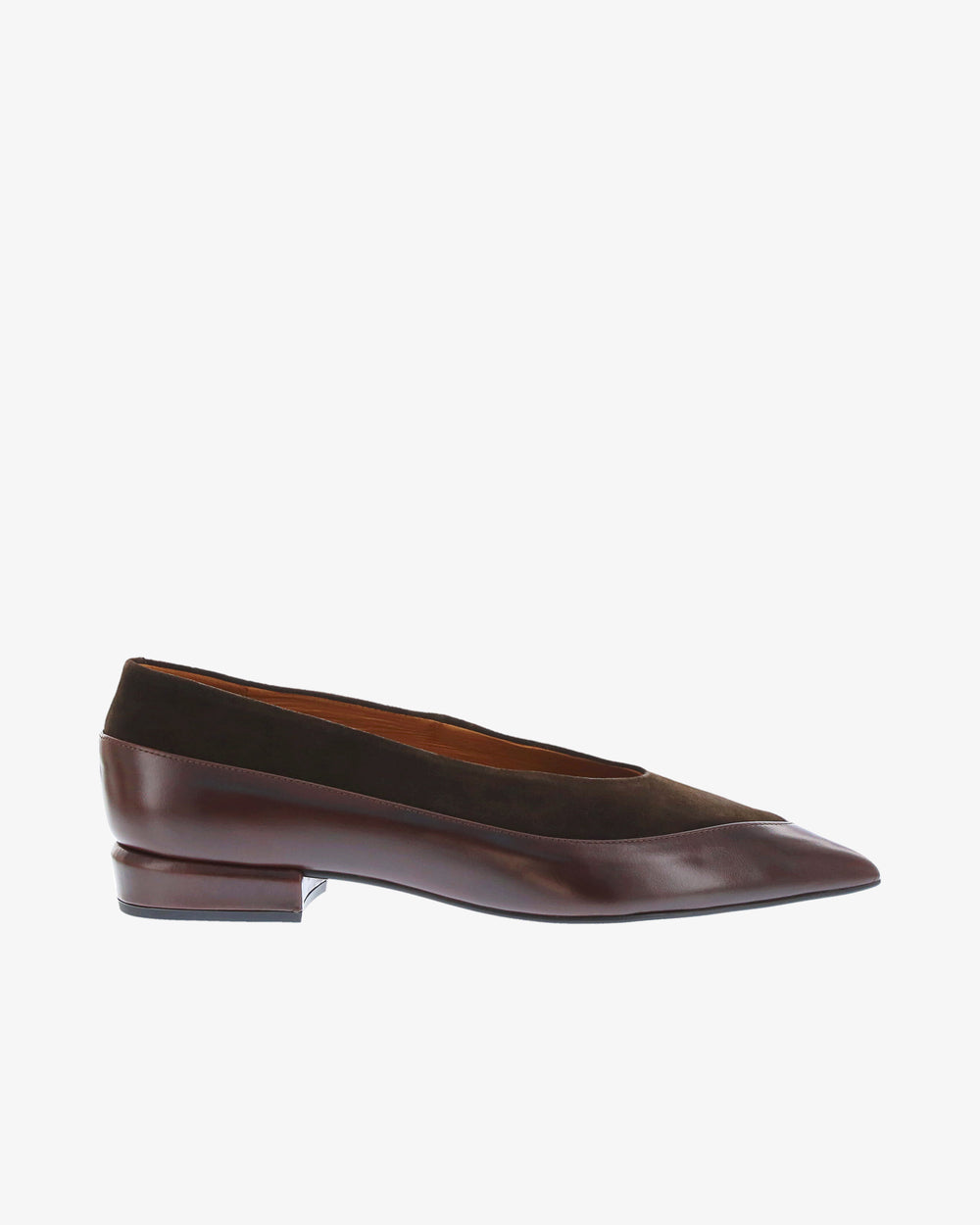 Neo Arlyn Shoe in Chocolate Semi Gloss/Suede Leather side view | colour:chocolate-semi-gloss-suede-leather