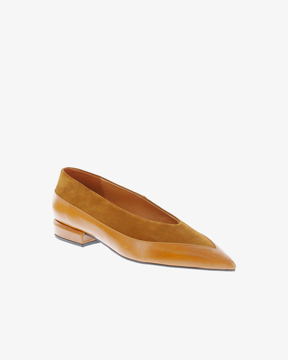 Neo Arlyn Shoe in Whisky Semi Gloss/Suede Leather angled view | colour:whisky-semi-gloss-suede-leather