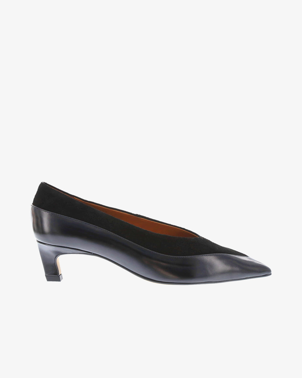 Neo Avelyn Shoe in Black Semi Gloss/Suede Leather side view | colour:black-semi-gloss-suede-leather