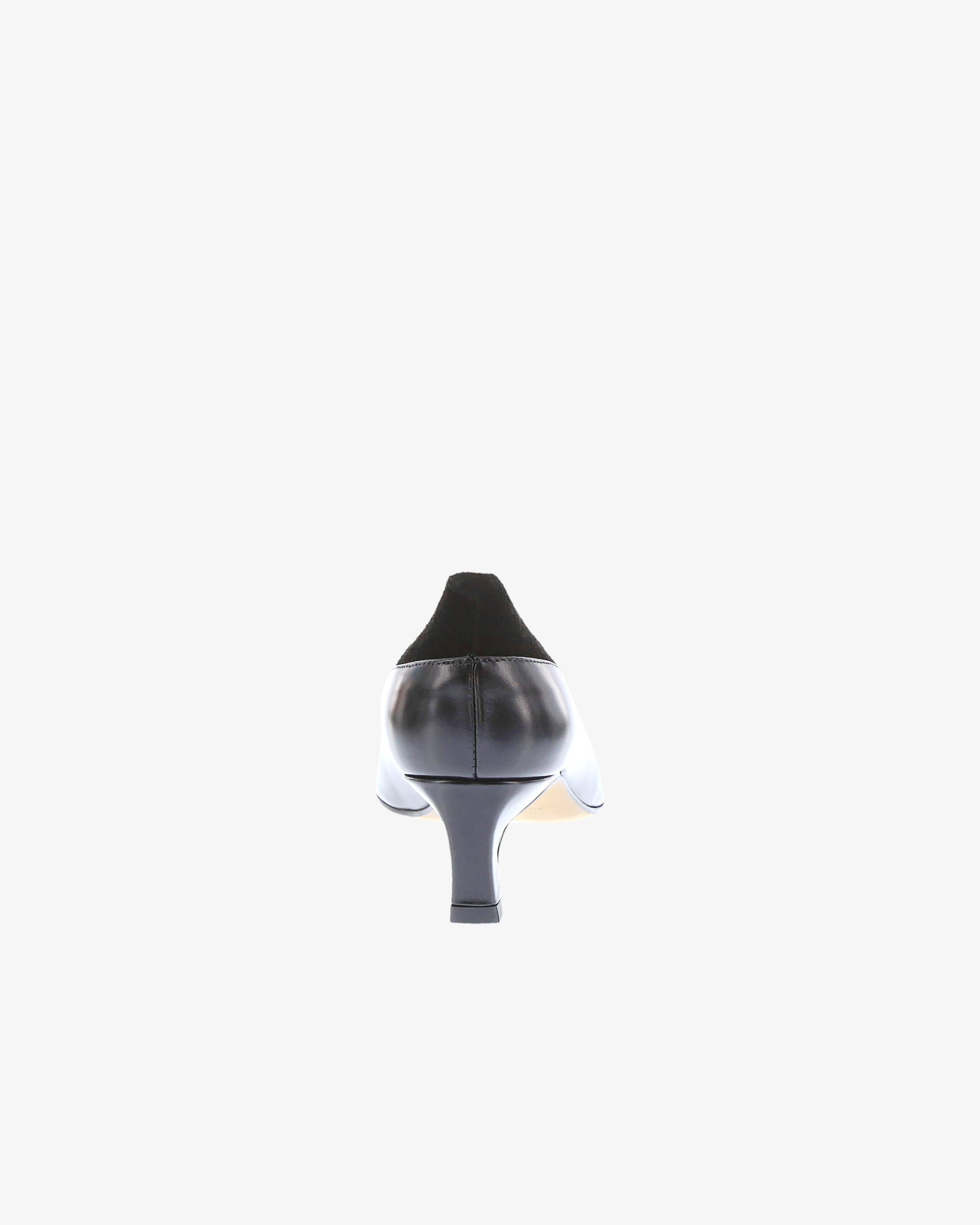 Neo Avelyn Shoe in Black Semi Gloss/Suede Leather heel view | colour:black-semi-gloss-suede-leather