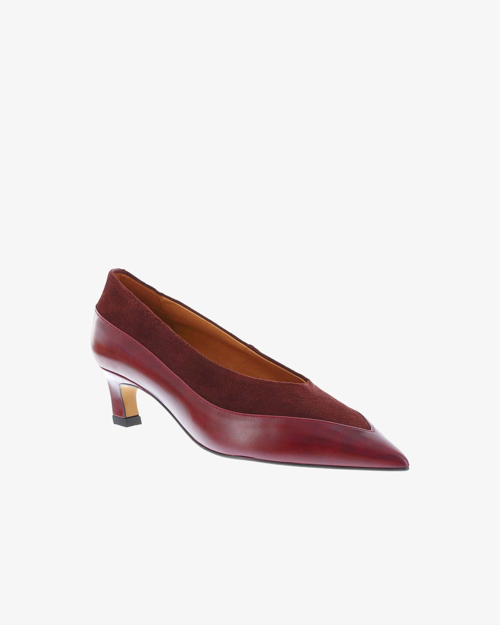 Neo Avelyn Shoe in Burgundy Semi Gloss/Suede Leather angled view | colour:burgundy-semi-gloss-suede-leather