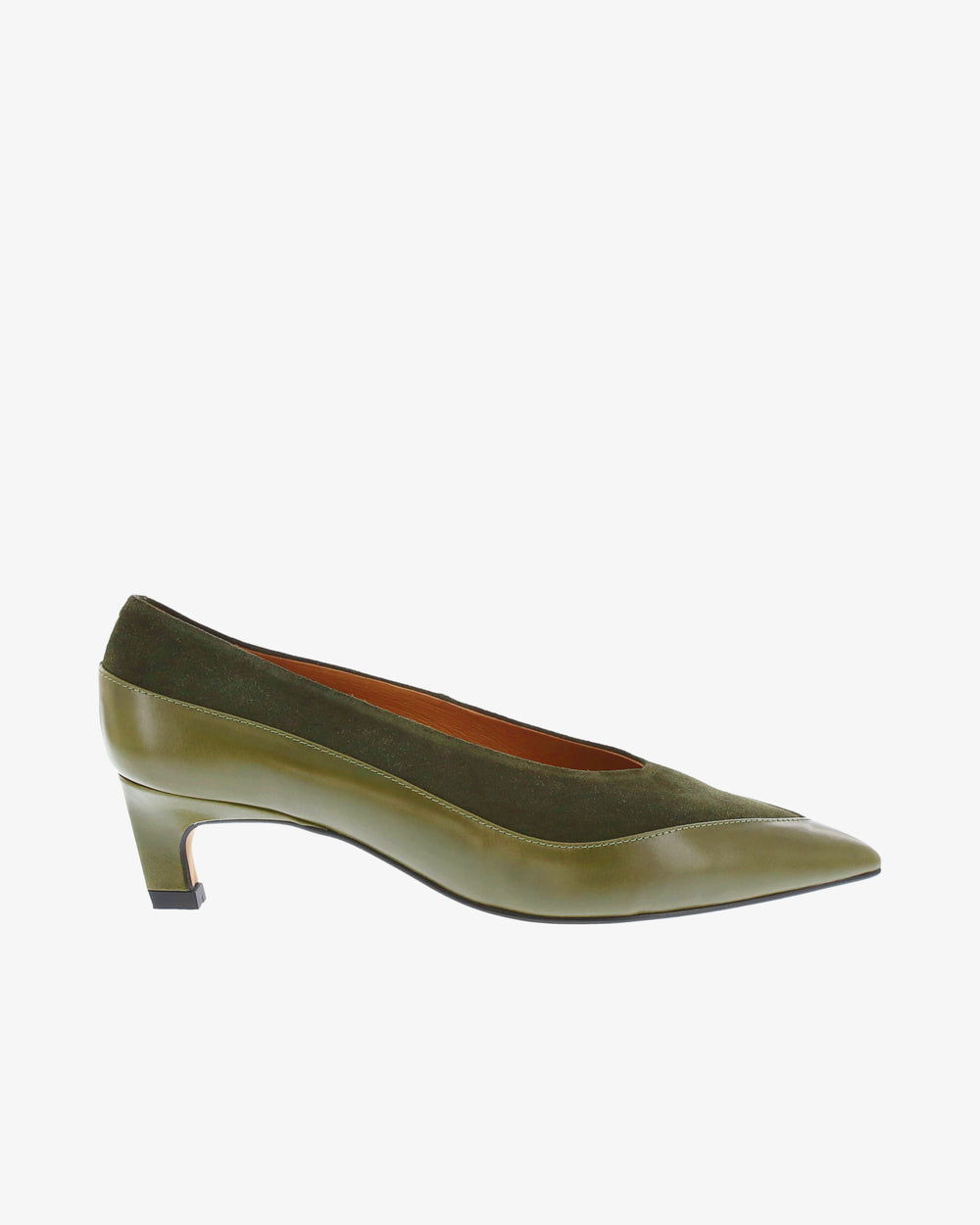 Neo Avelyn Shoe in Olive Semi Gloss/Suede Leather side view | colour:olive-semi-gloss-suede-leather