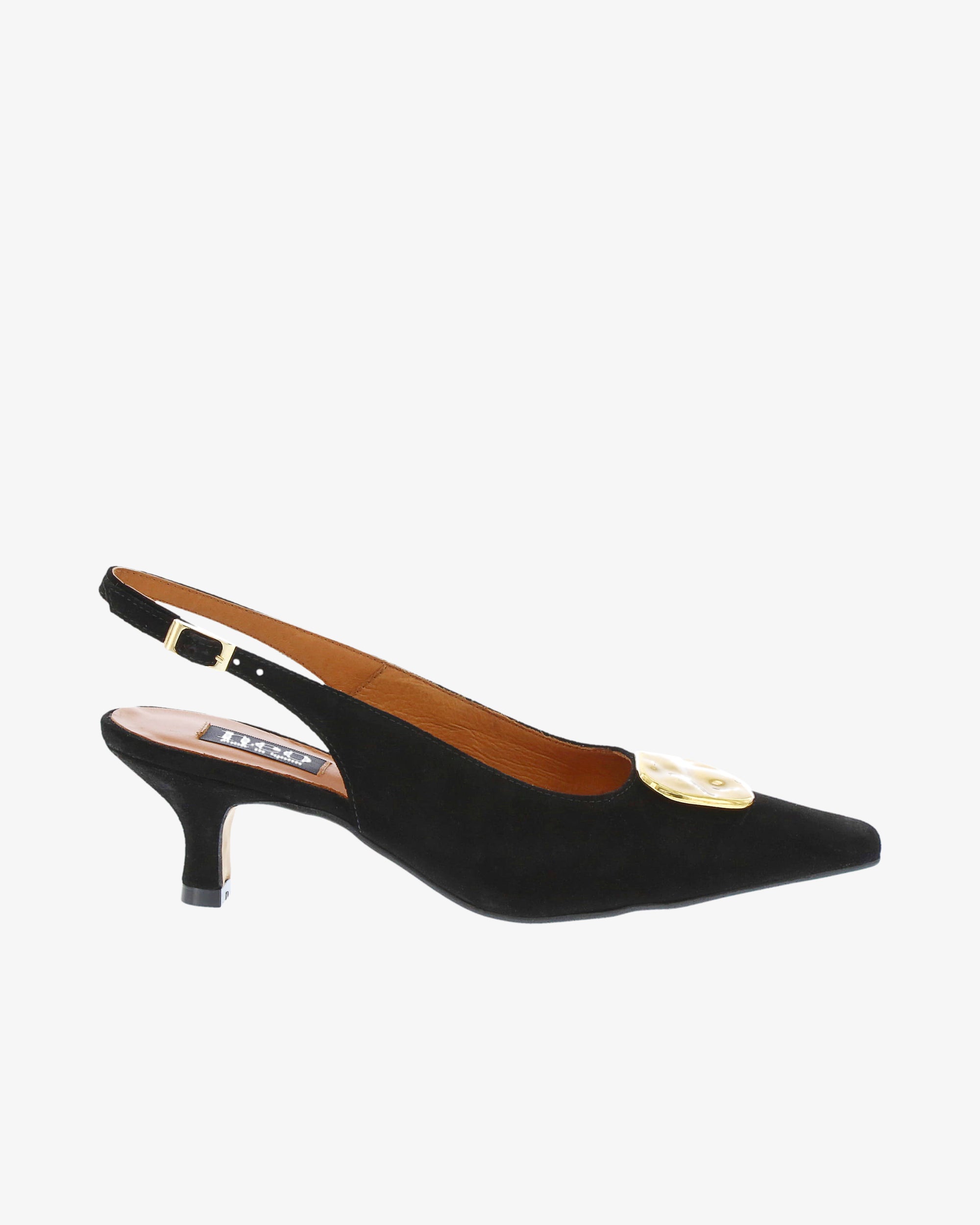Neo Blythe Slingback in Black Suede Leather side view | colour:black-suede-leather