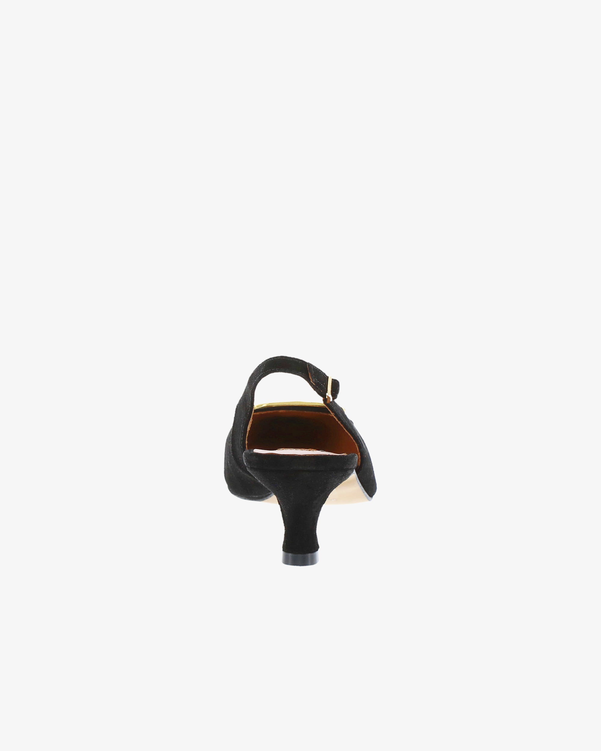 Neo Blythe Slingback in Black Suede Leather heel view | colour:black-suede-leather