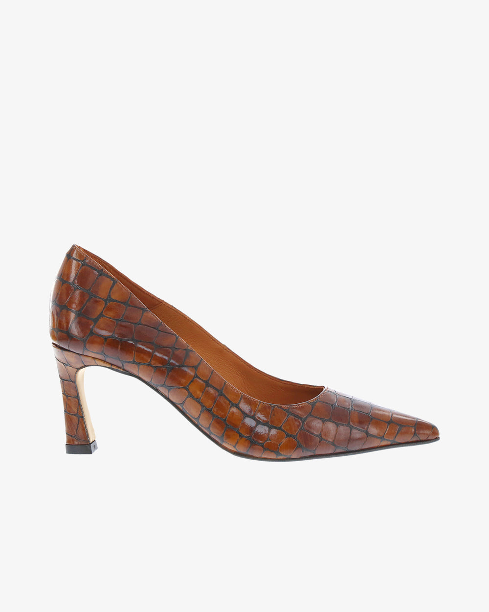 Neo Briony Heel in Whisky Croc Print Leather side view | colour:whisky-croc-print-leather
