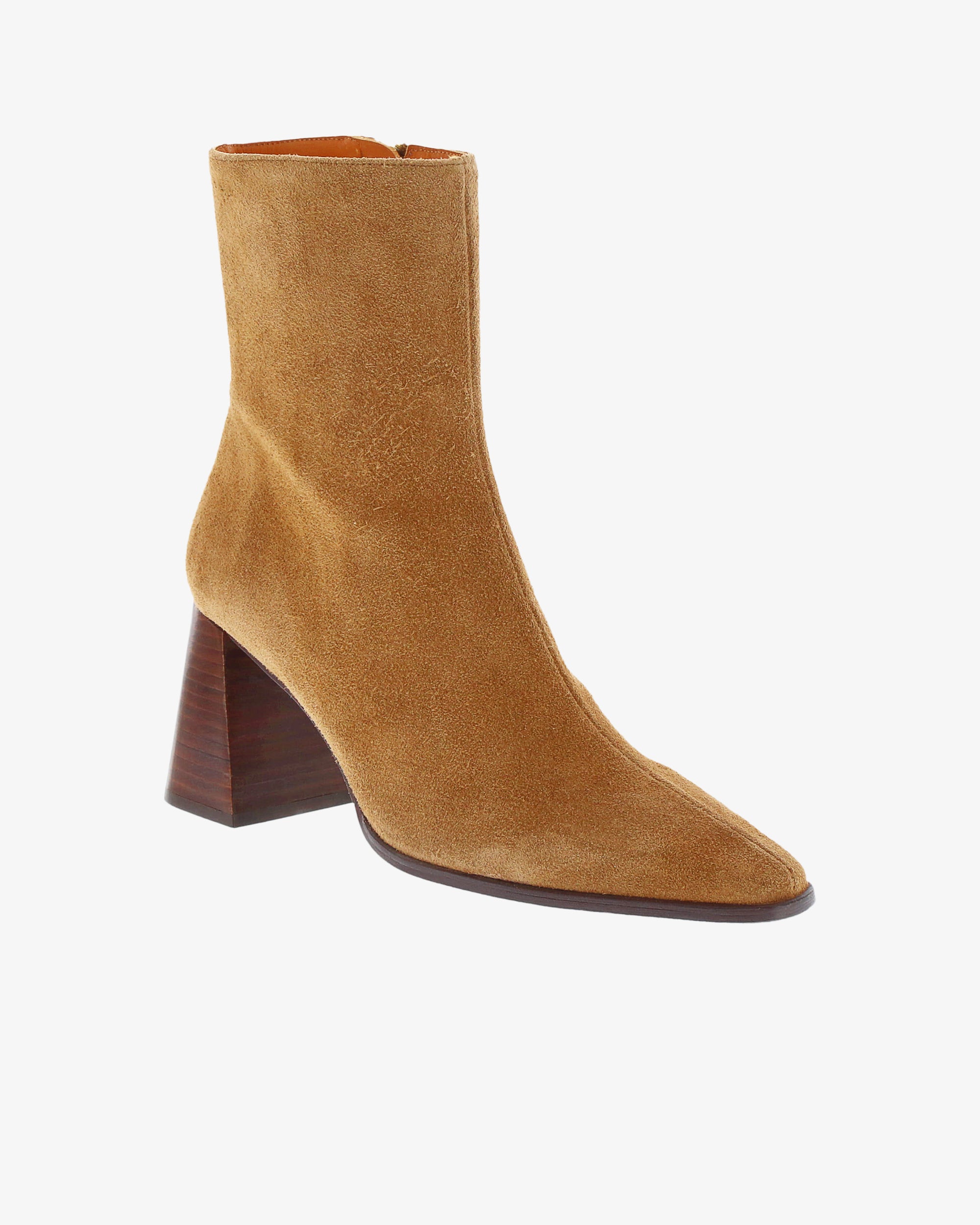 Neo Calix Ankle Boot in Camel Suede Leather angled view | colour:camel-suede-leather