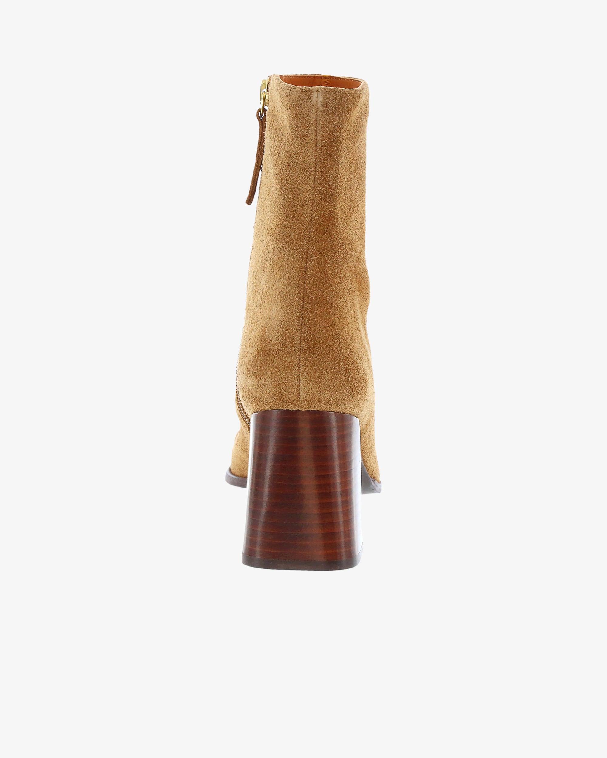 Neo Calix Ankle Boot in Camel Suede Leather heel view | colour:camel-suede-leather
