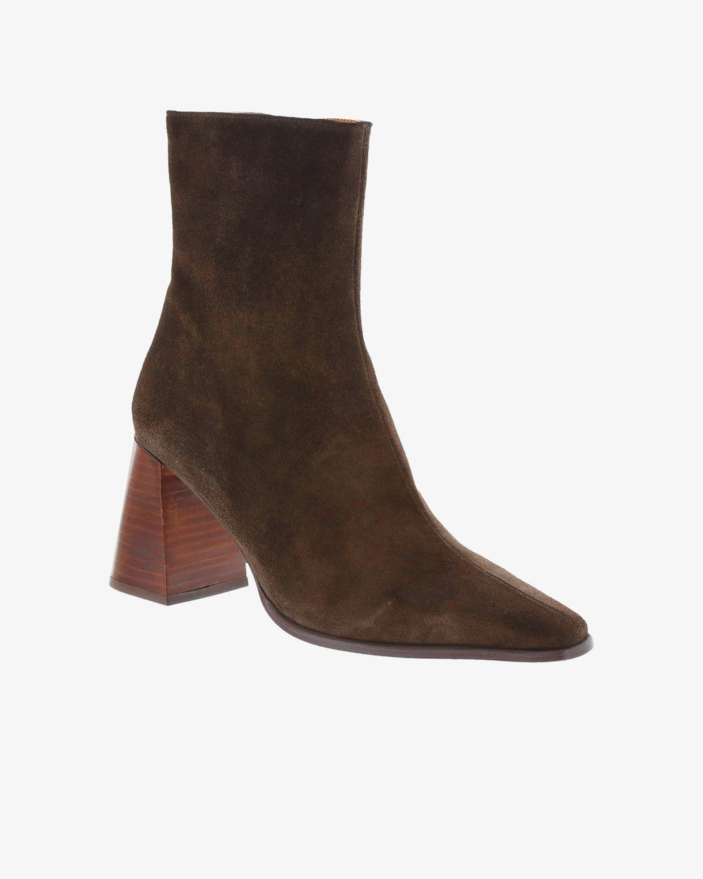 Neo Calix Ankle Boot in Chocolate Suede Leather angled view | colour:chocolate-suede-leather