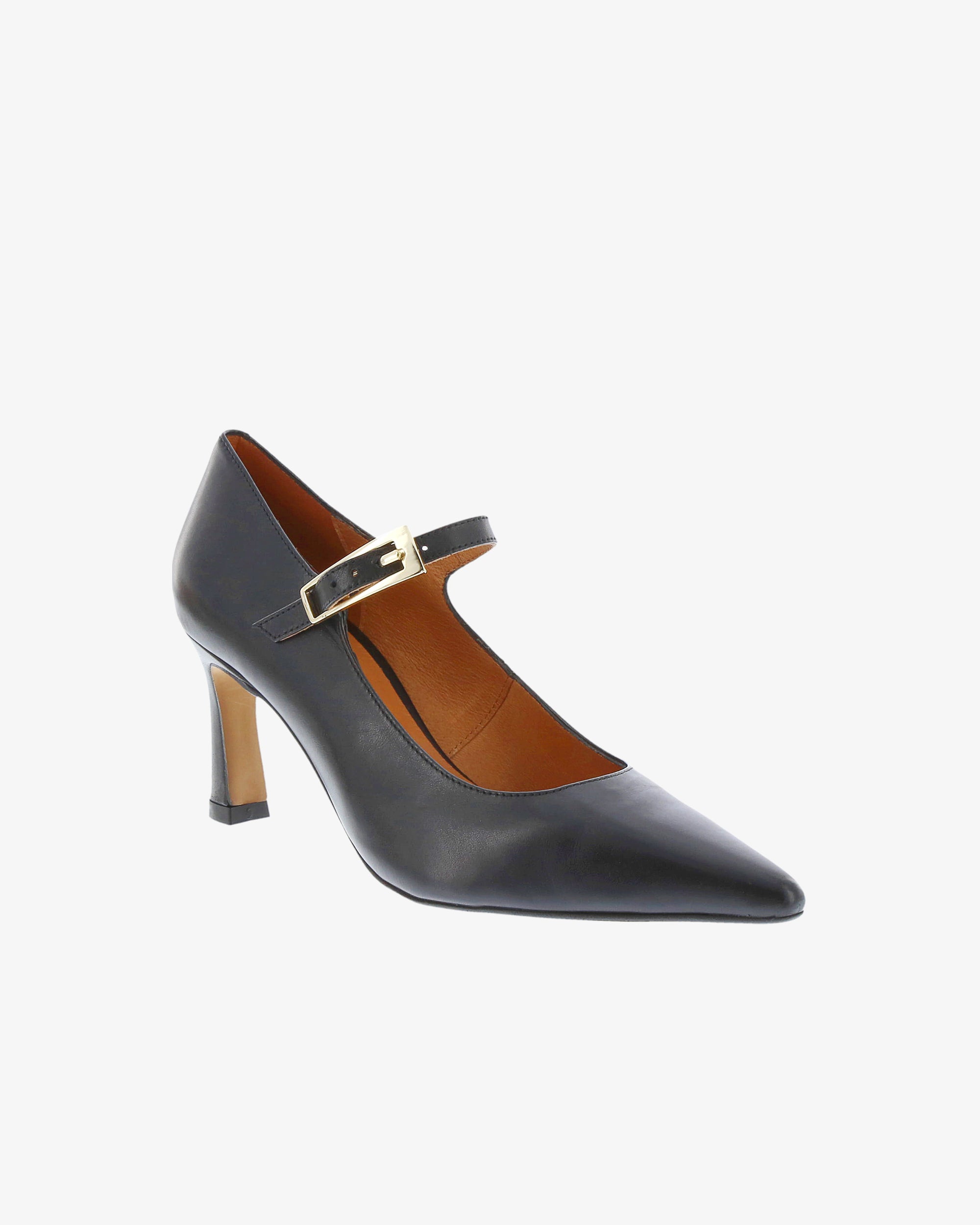 Neo Carys Heel in Black Napa Leather angled view | colour:black-napa-leather