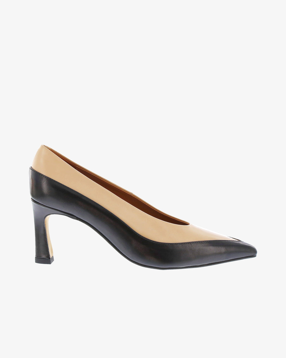 Neo Celise Heel in Black/Sand Semi Gloss Leather side view | colour:black-sand-semi-gloss-leather