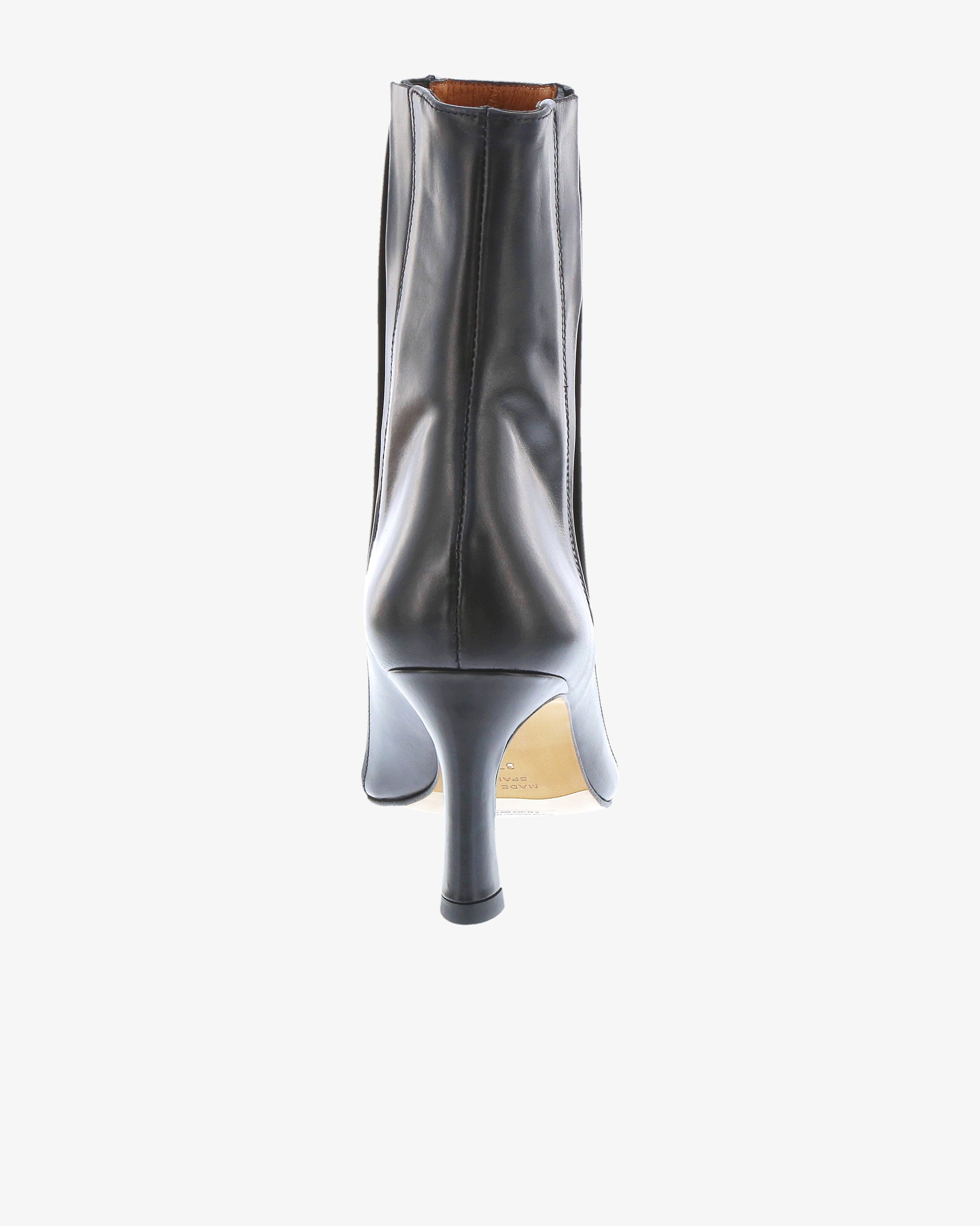 Neo Cerin Ankle Boot in Black Semi Gloss Leather heel view | colour:black-semi-gloss-leather