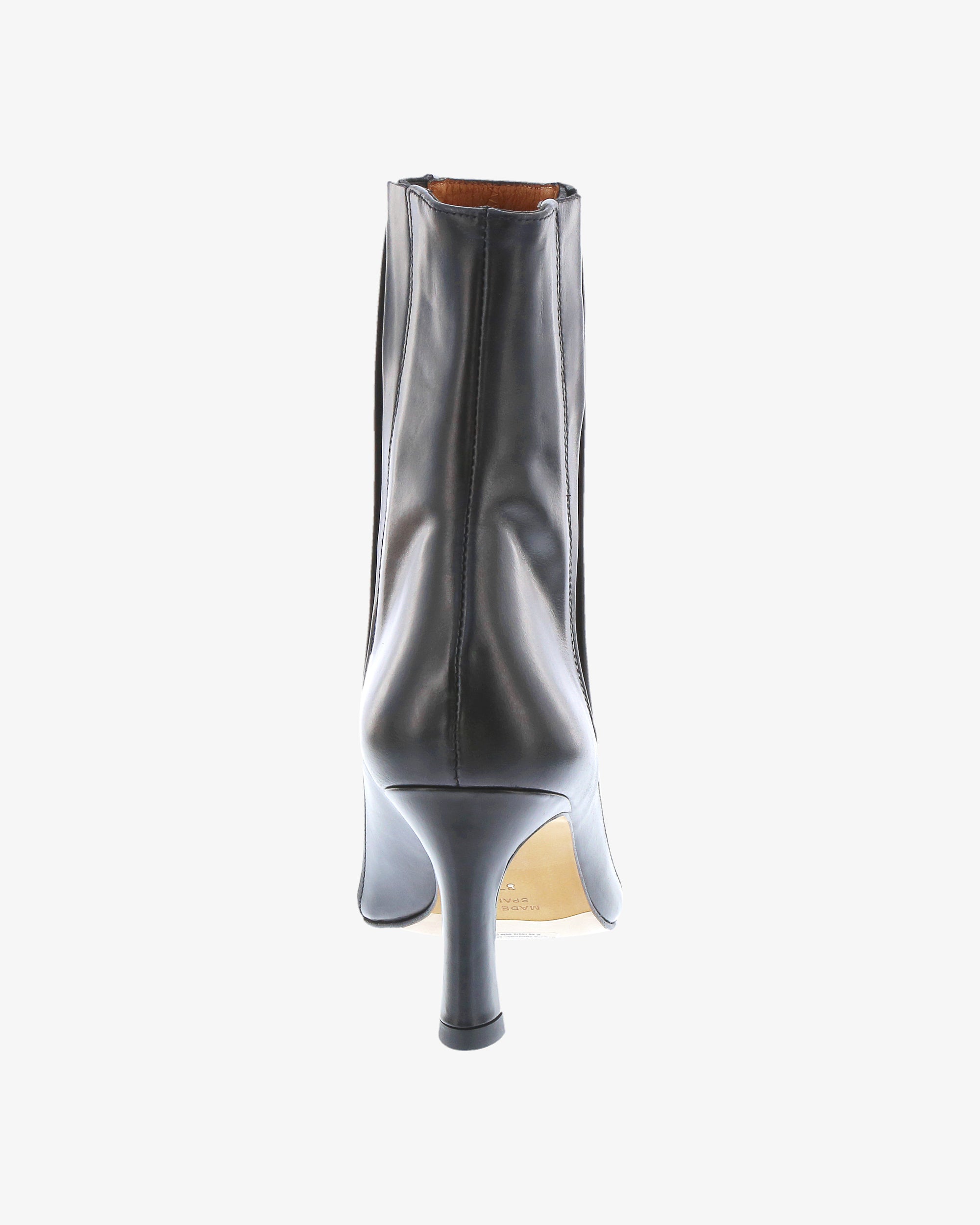 Neo Cerin Ankle Boot in Black Semi Gloss Leather heel view | colour:black-semi-gloss-leather