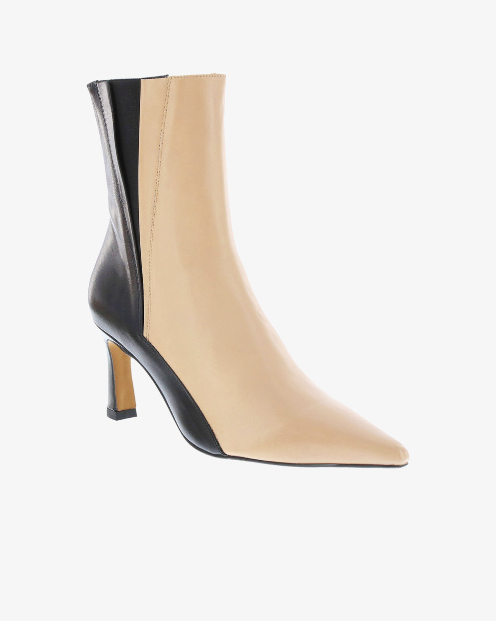 Neo Cerin Ankle Boot in Sand/Black Semi Gloss Leather angled view | colour:sand-black-semi-gloss-leather