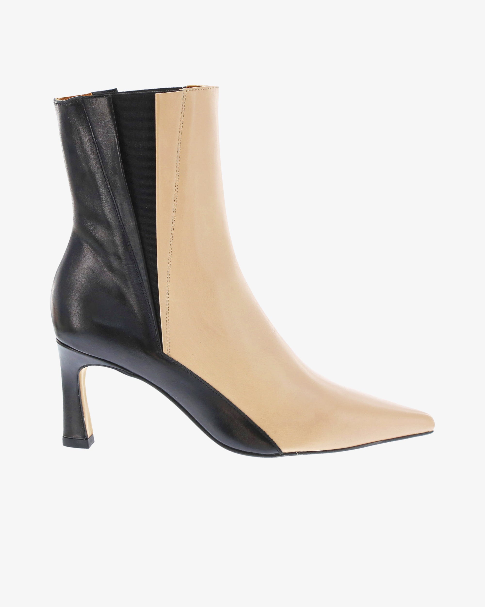 Neo Cerin Ankle Boot in Sand/Black Semi Gloss Leather side view | colour:sand-black-semi-gloss-leather