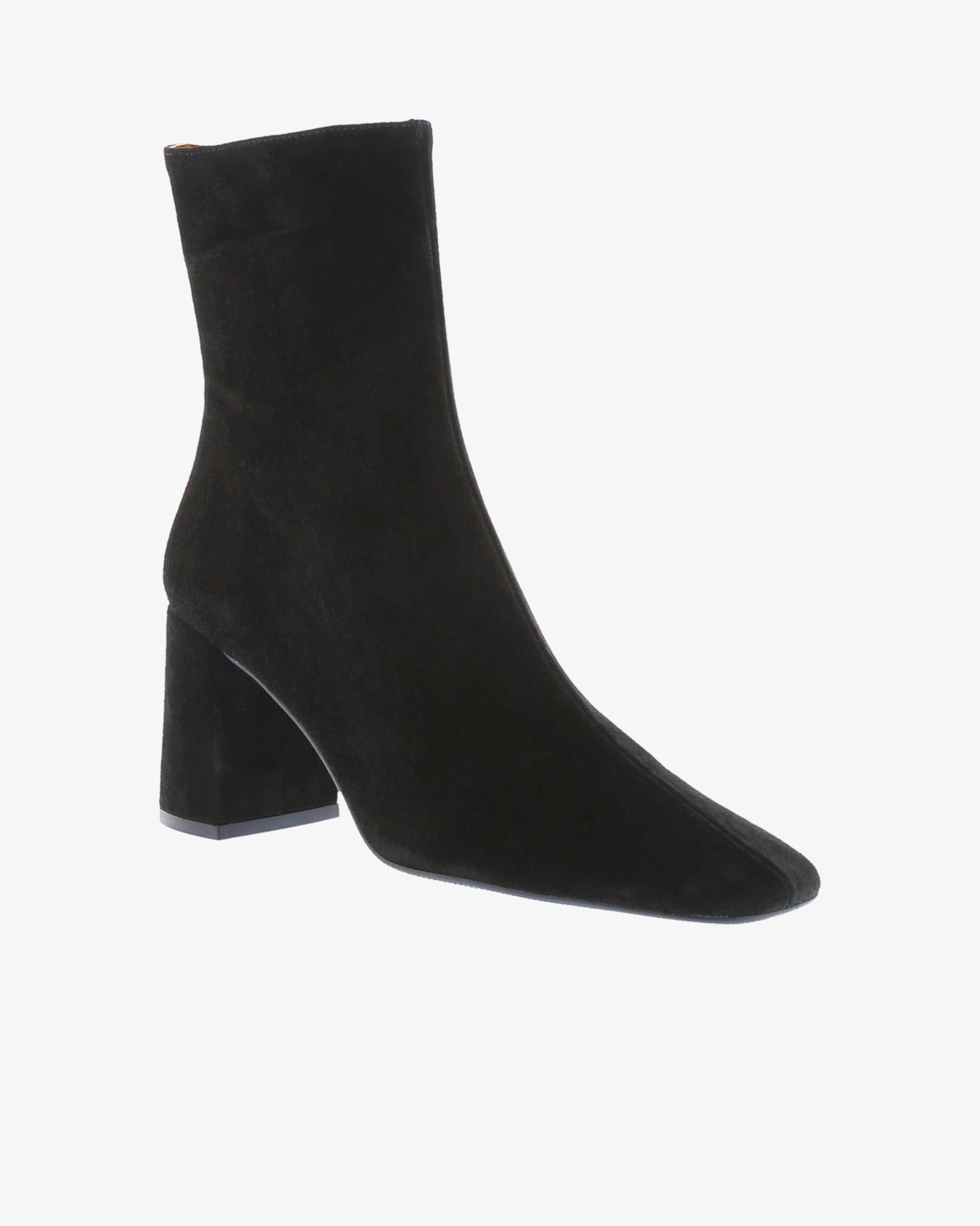 Neo Delphi Ankle Boot in Black Suede Leather angled view | colour:black-suede-leather