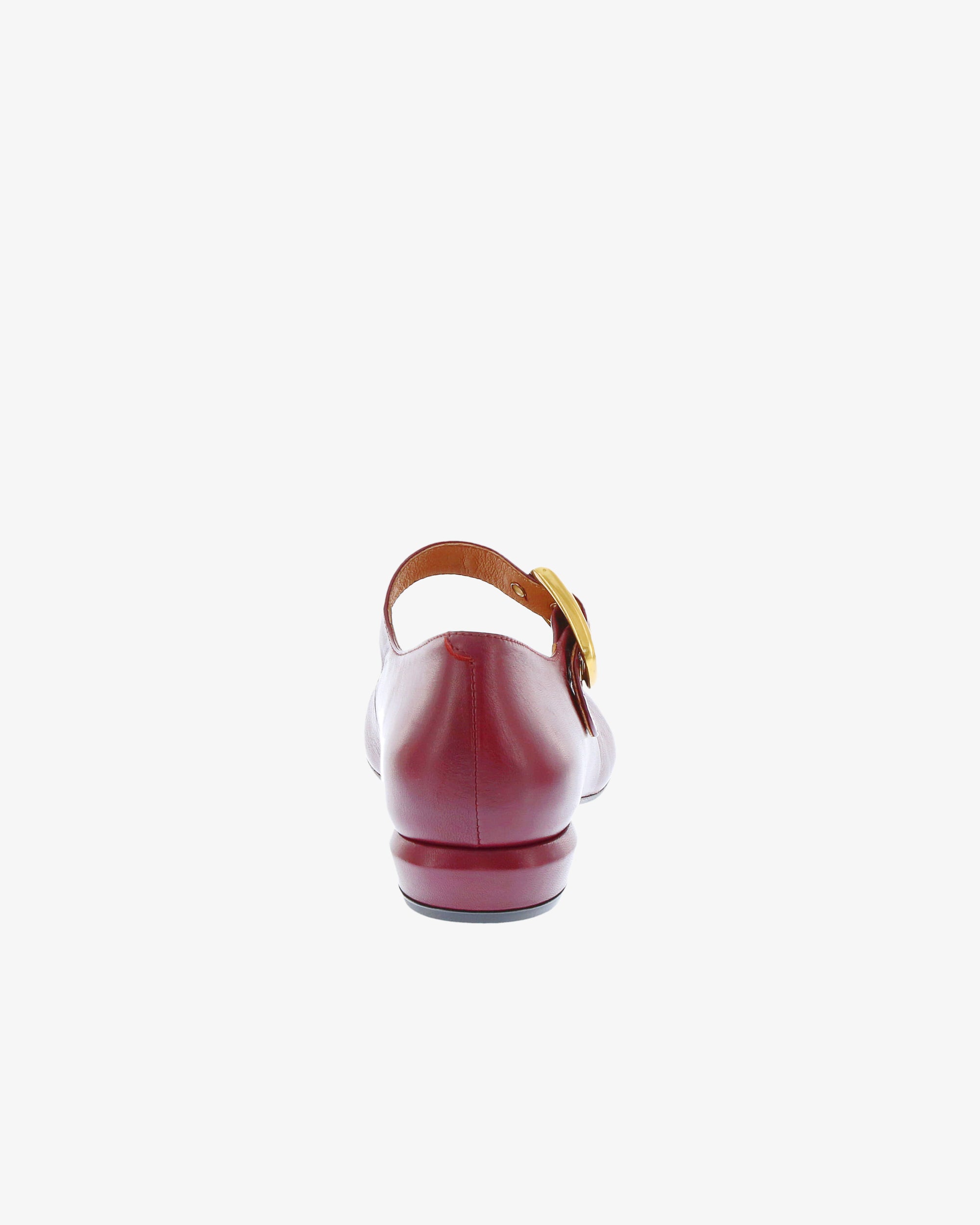 Neo Elowyn Flat in Wine Napa Leather heel view | colour:wine-napa-leather