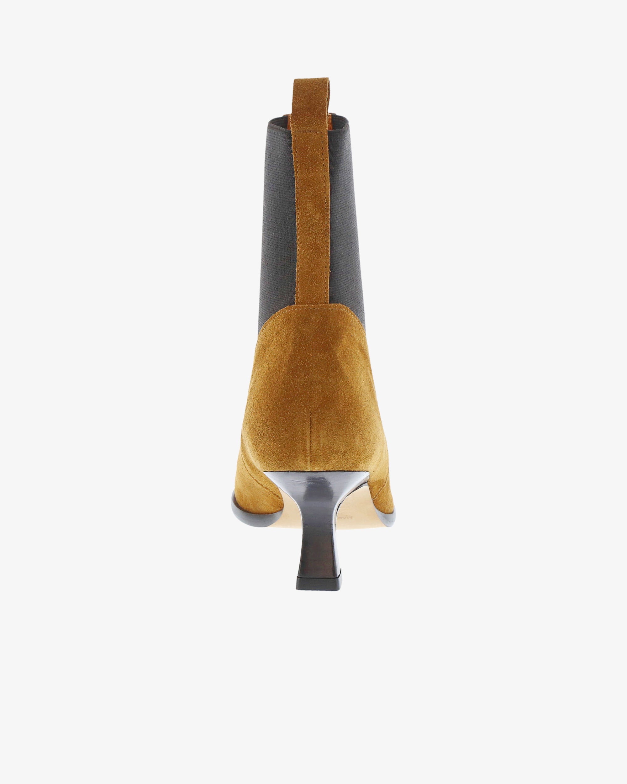 Neo Hollis Ankle Boot in Mahogany Suede Leather heel view | colour:mahogany-suede-leather