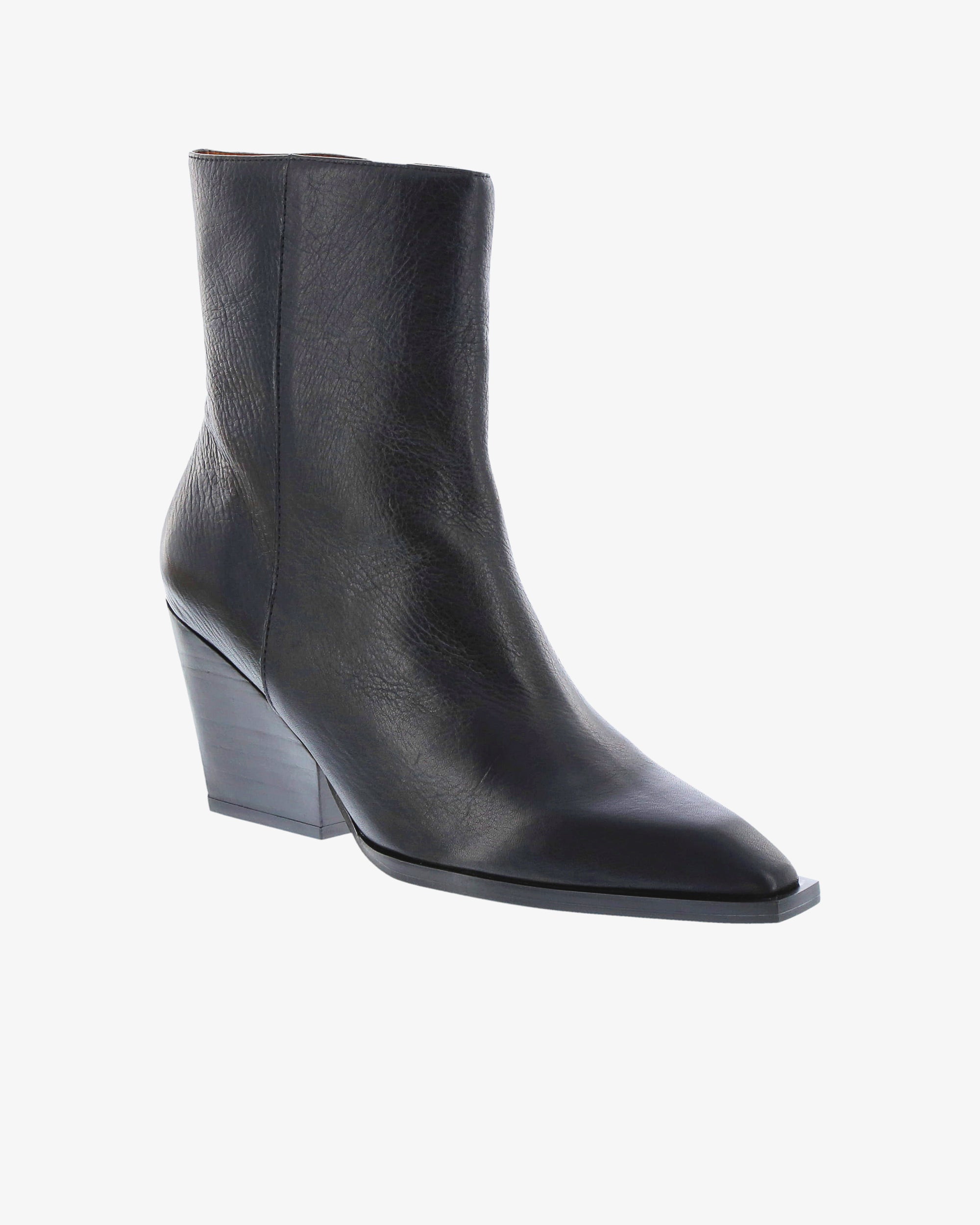 Neo Irisa Ankle Boot in Black Full Grain Leather angled view | colour:black-full-grain-leather