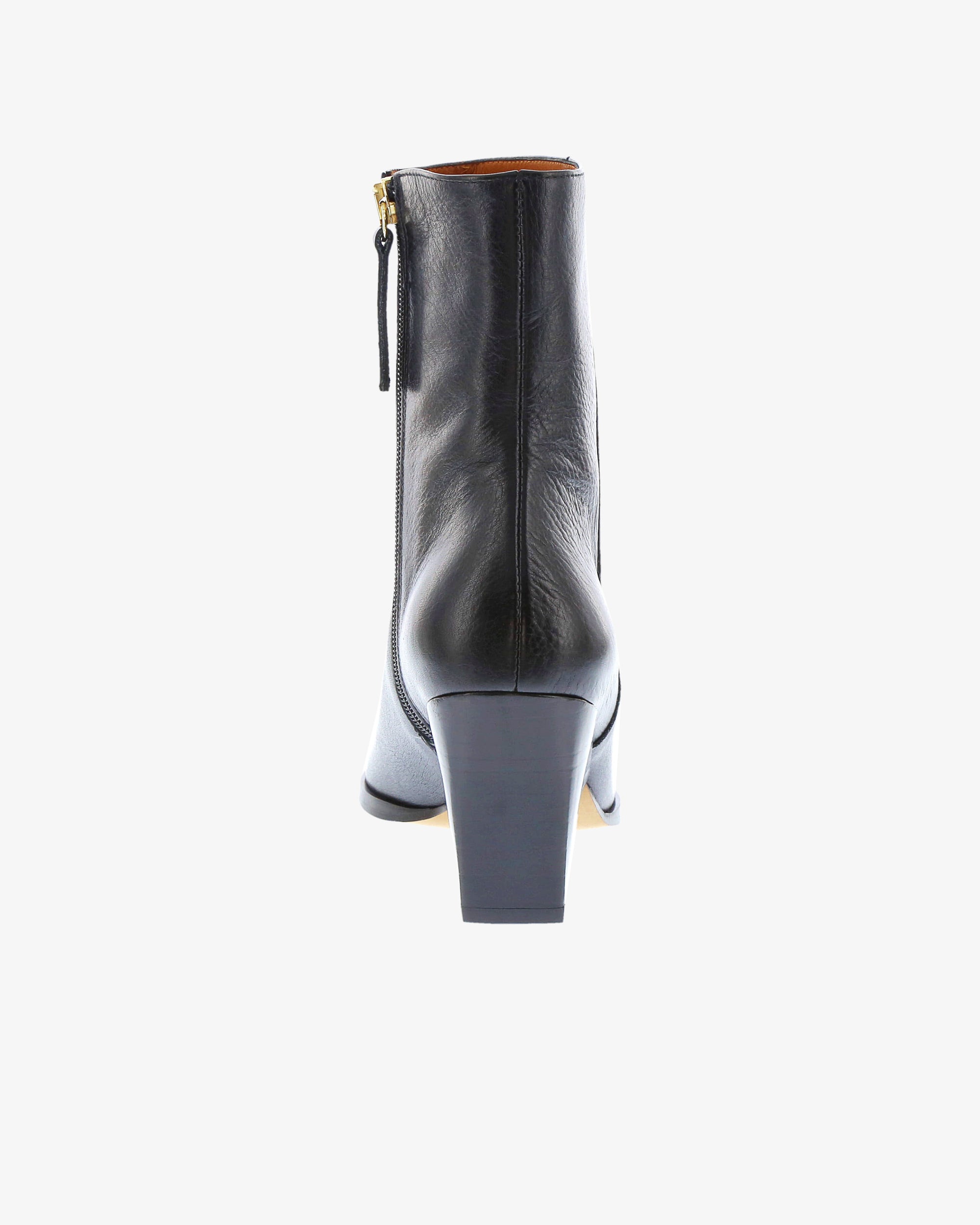 Neo Irisa Ankle Boot in Black Full Grain Leather heel view | colour:black-full-grain-leather