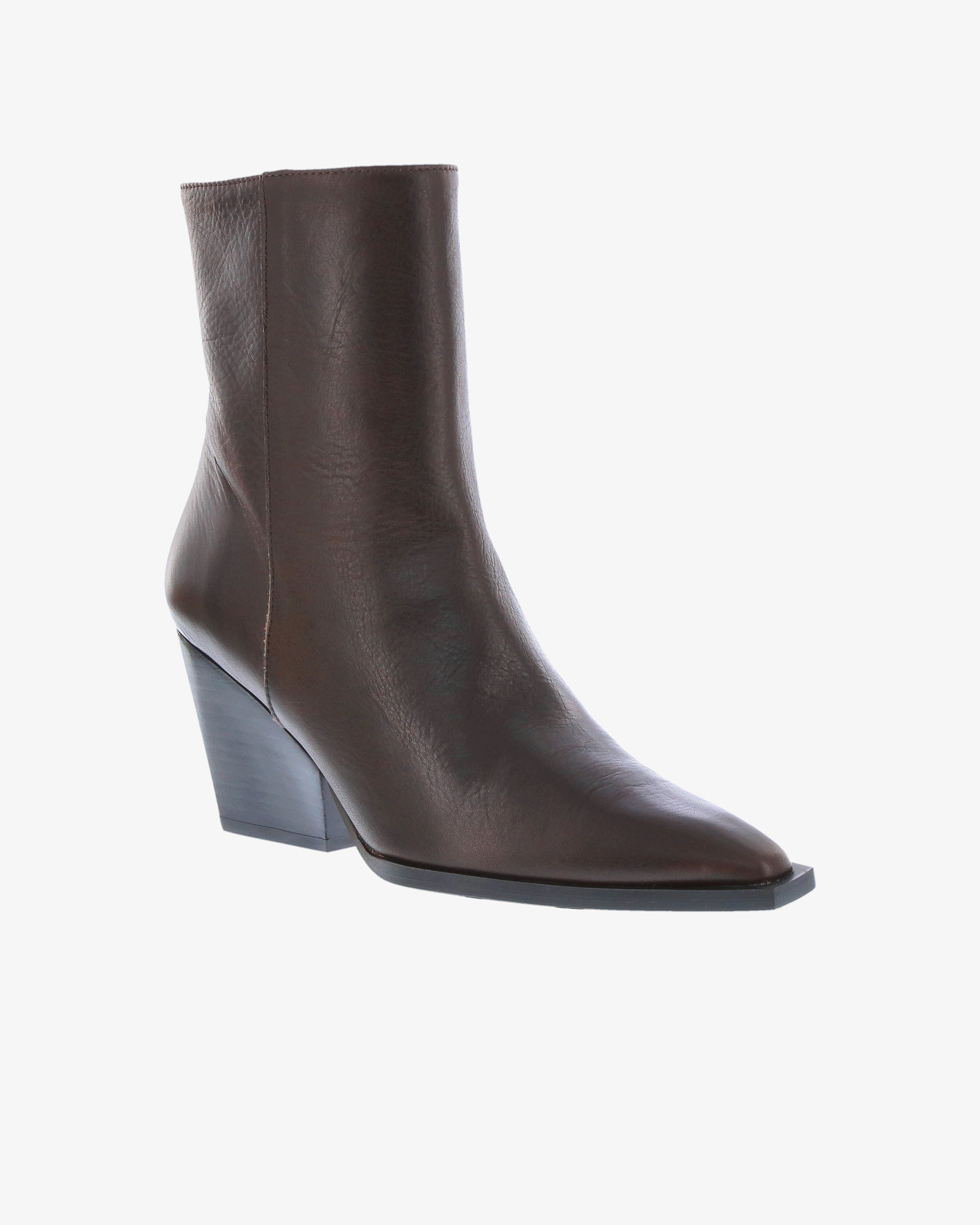Neo Irisa Ankle Boot in Chocolate Full Grain Leather angled view | colour:chocolate-full-grain-leather