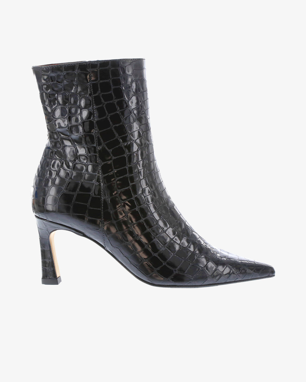 Neo Laurel Ankle Boot in Black Croc Print Leather side view | colour:black-croc-print-leather