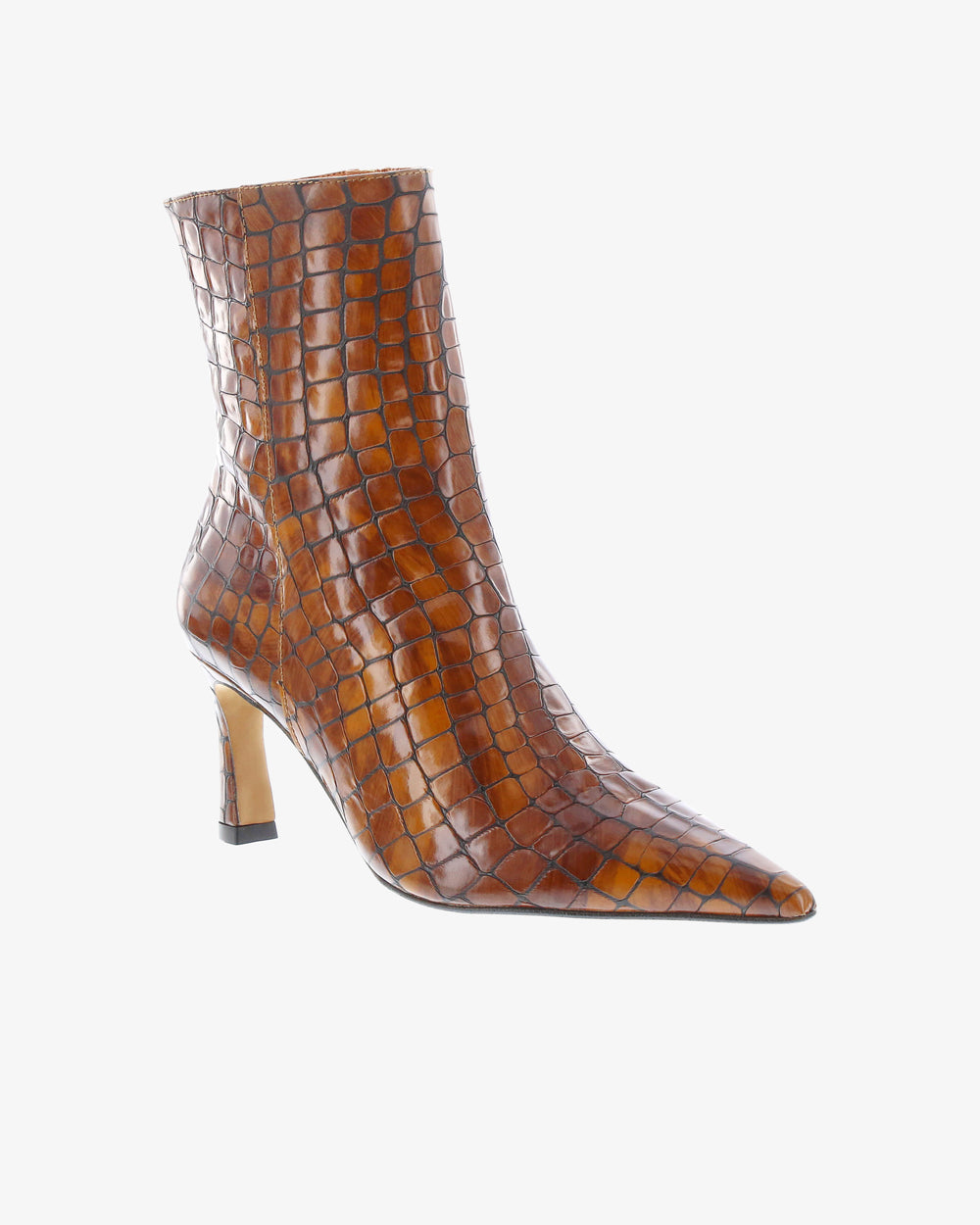 Neo Laurel Ankle Boot in Whisky Croc Print Leather angled view | colour:whisky-croc-print-leather
