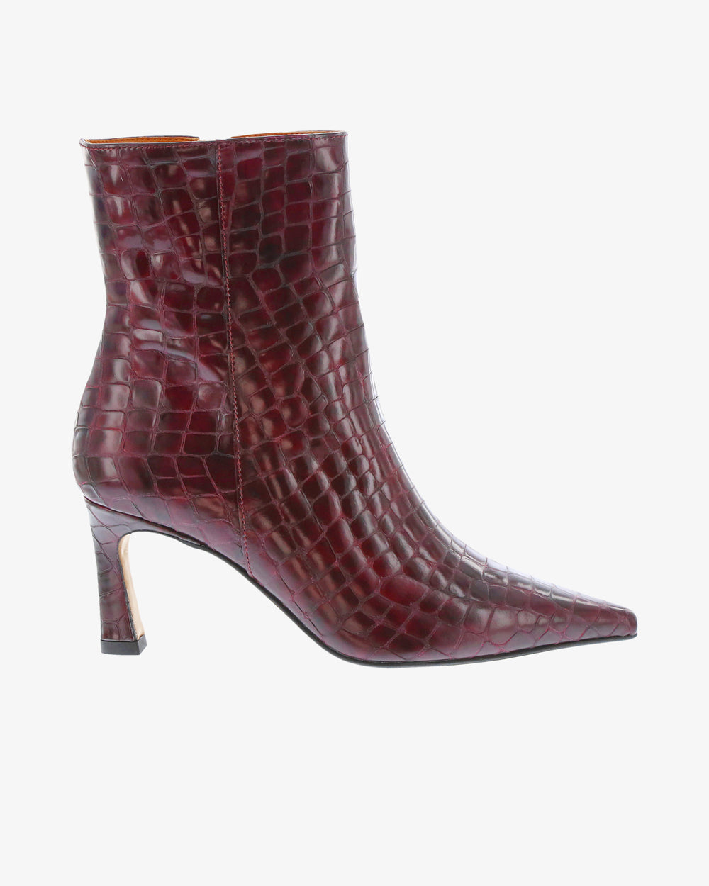 Neo Laurel Ankle Boot in Wine Croc Print Leather side view | colour:wine-croc-print-leather