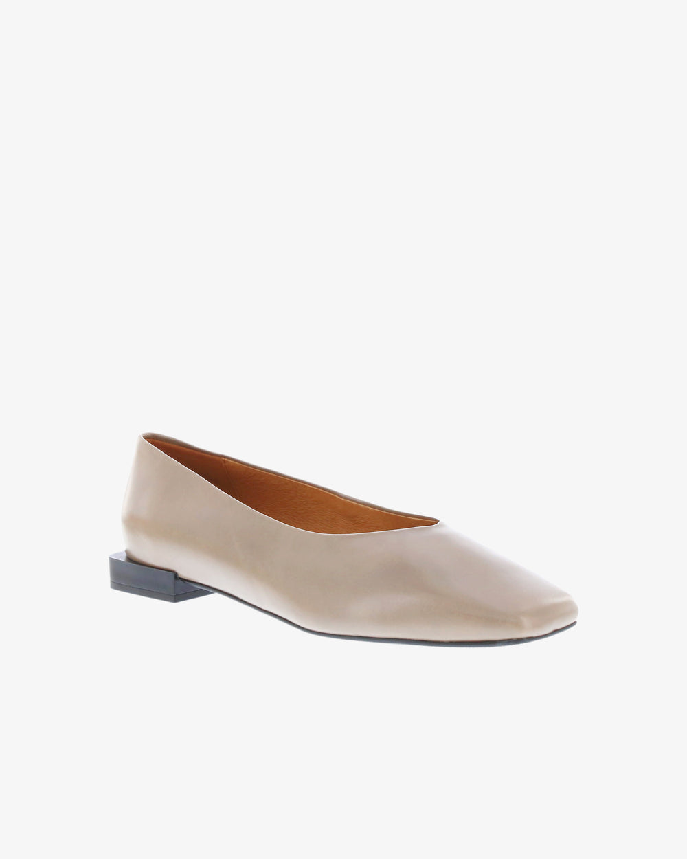 Neo Noelle Flat in Taupe Semi Gloss Leather angled view | colour:taupe-semi-gloss-leather