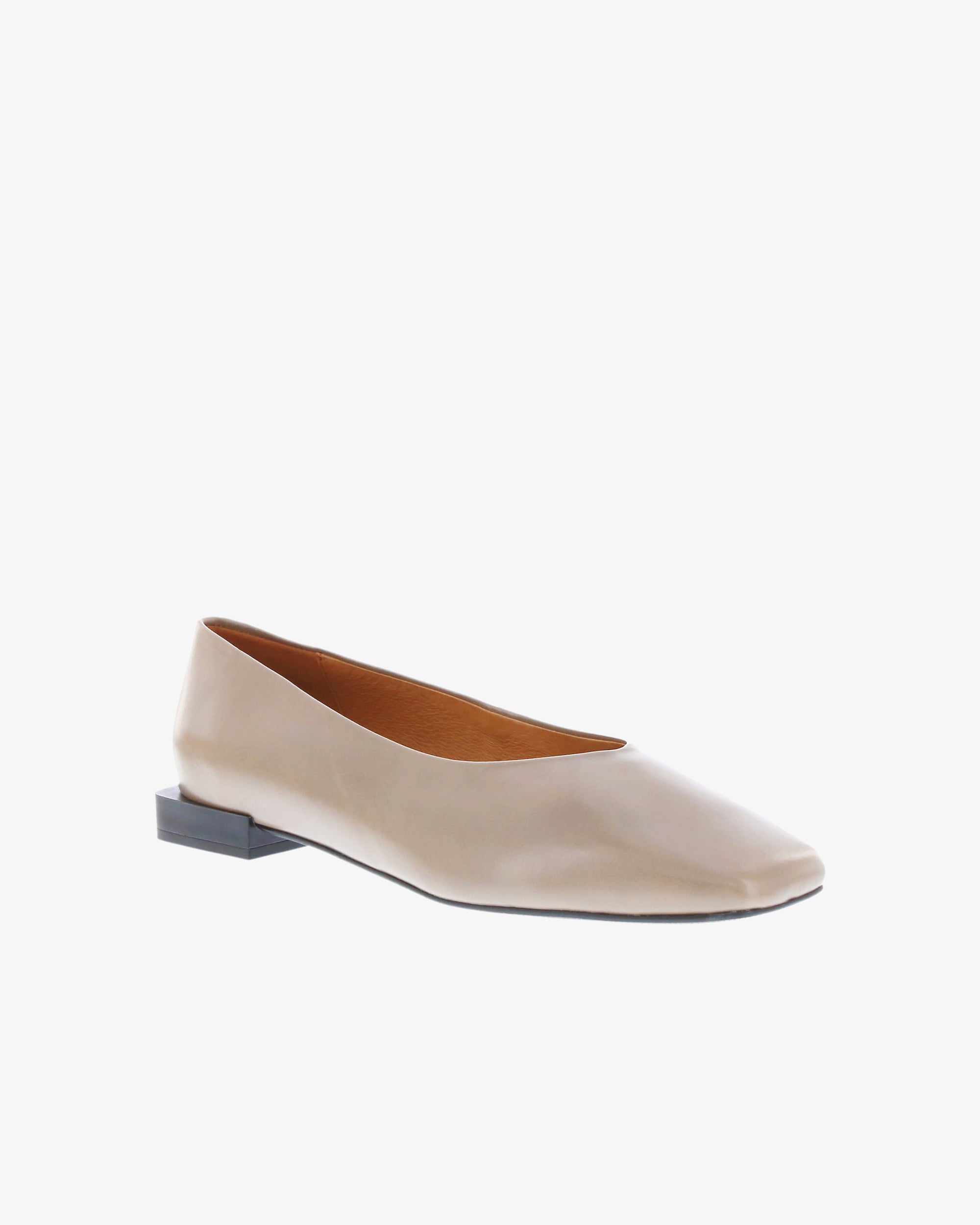 Neo Noelle Flat in Taupe Semi Gloss Leather angled view | colour:taupe-semi-gloss-leather