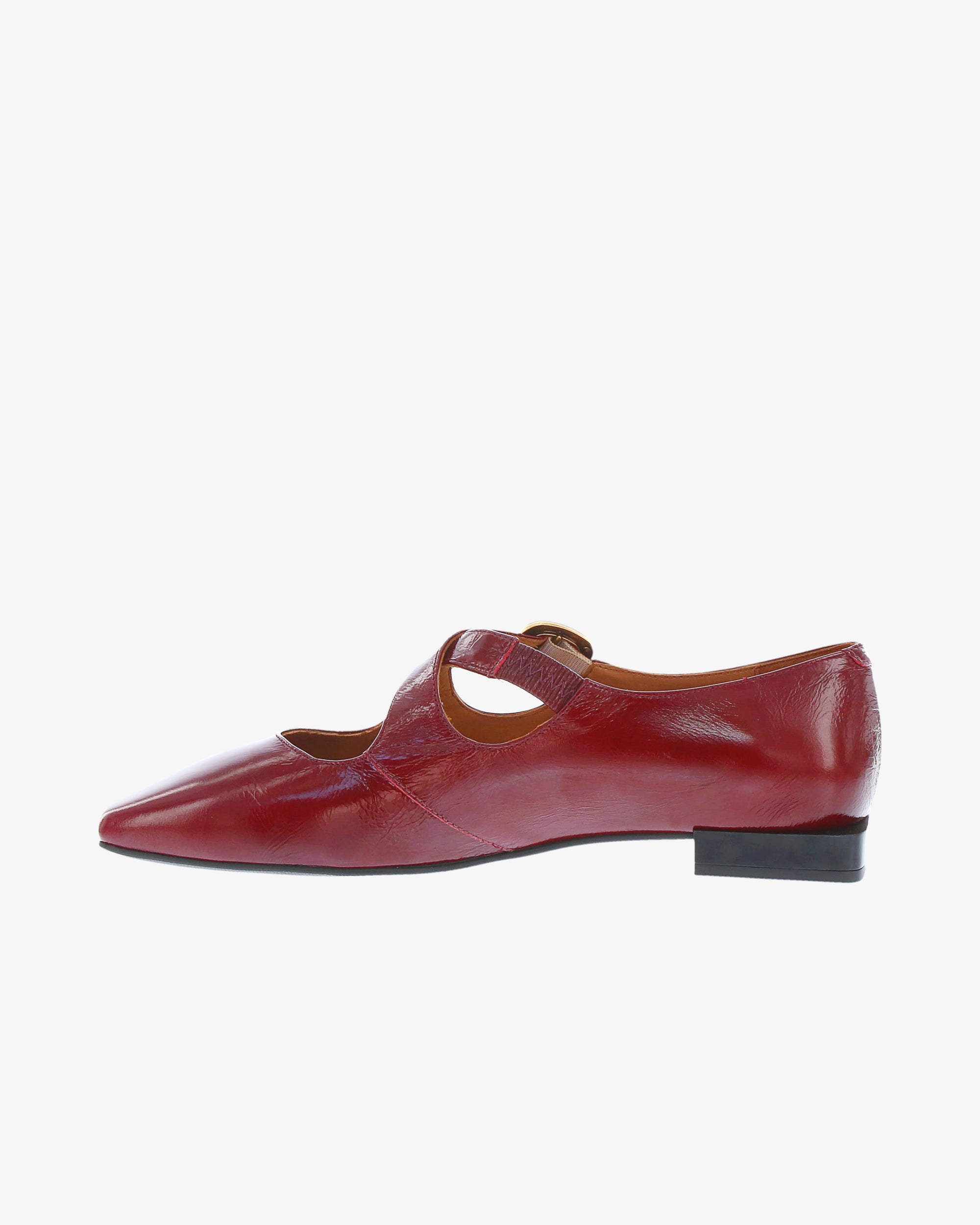 Neo Valene Flat in Ruby Crinkle Patent Leather inside view | colour:ruby-crinkle-patent-leather