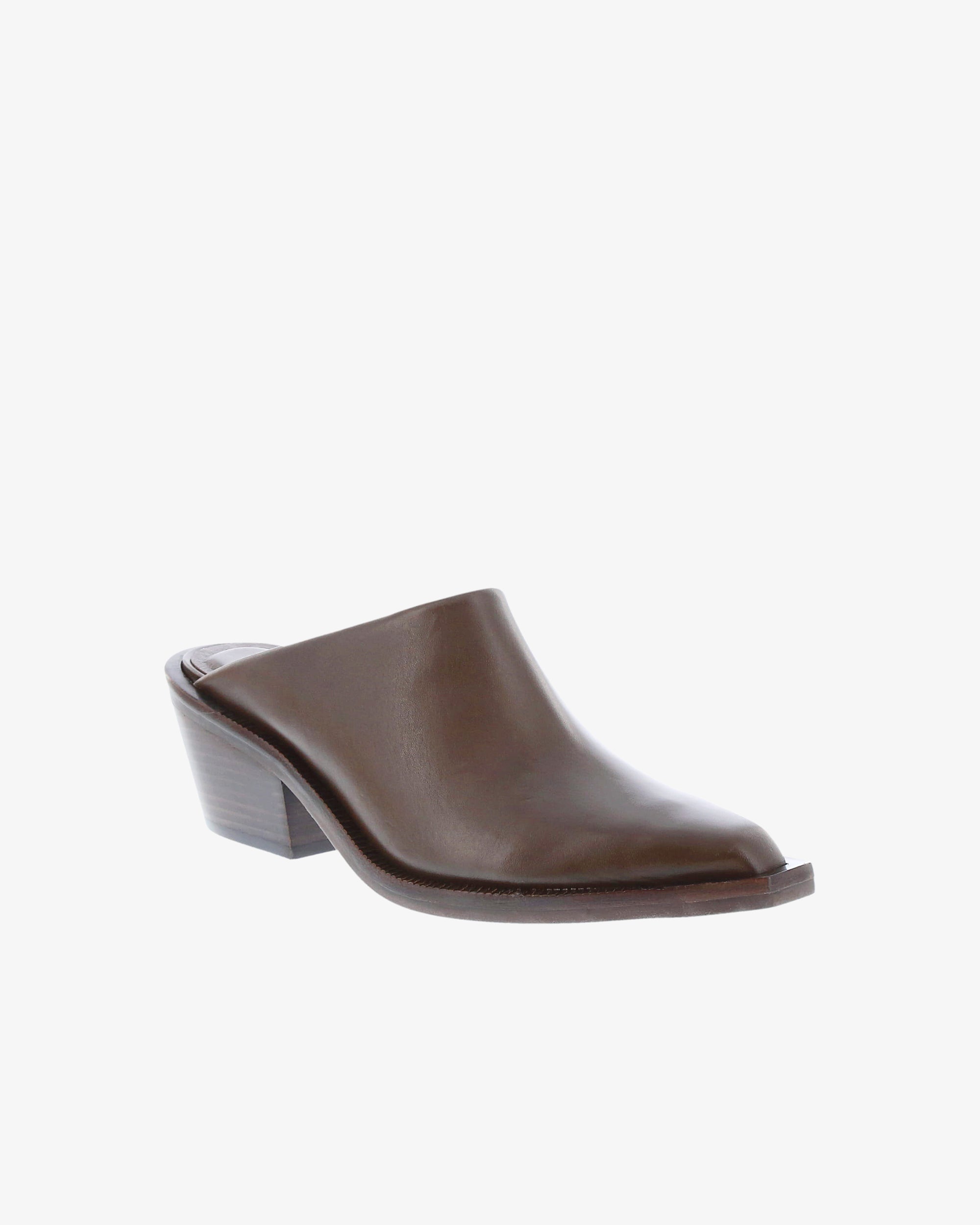 Neo X Xindra Mule in Chocolate Napa Leather angled view | colour:chocolate-napa-leather