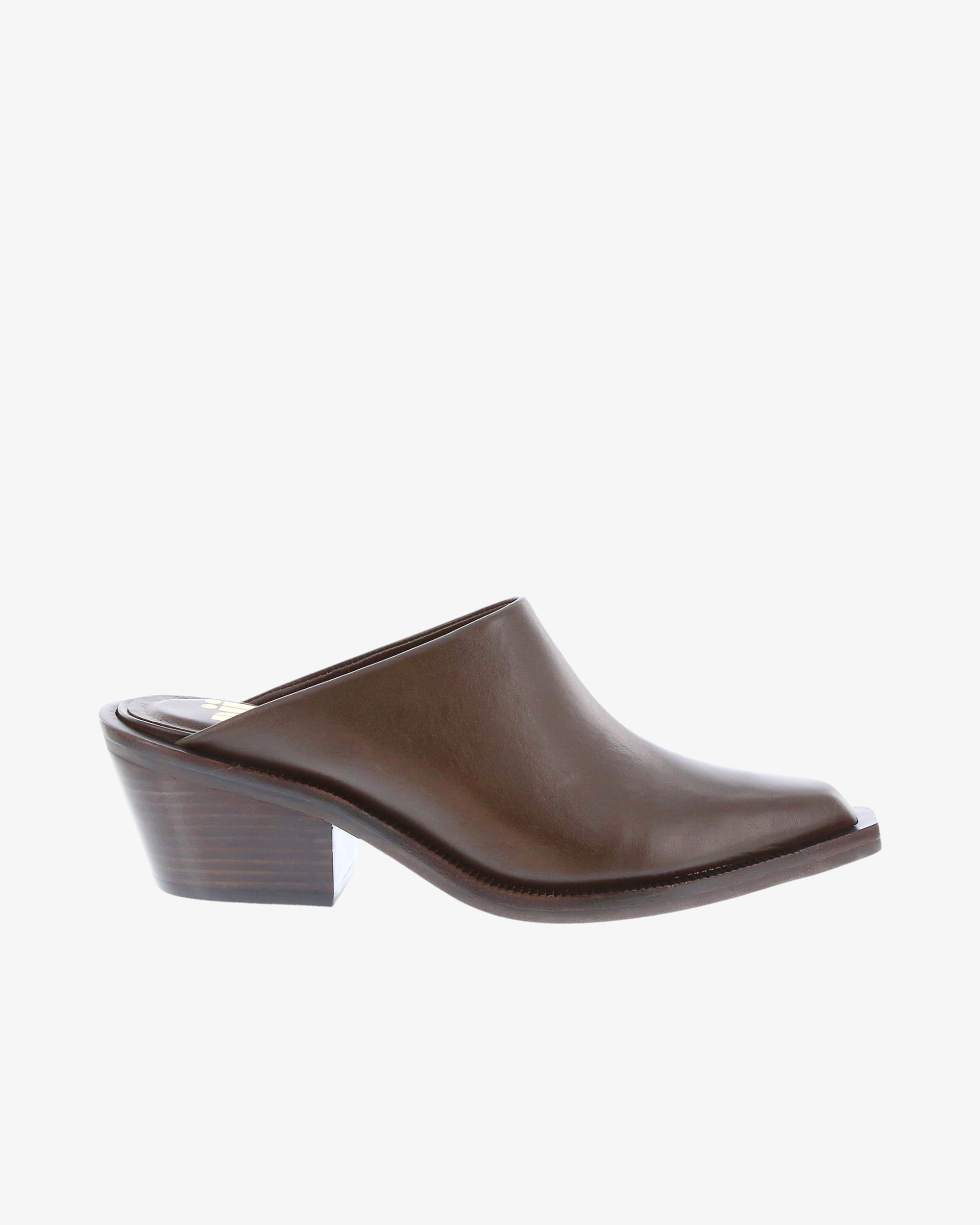 Neo X Xindra Mule in Chocolate Napa Leather side view | colour:chocolate-napa-leather