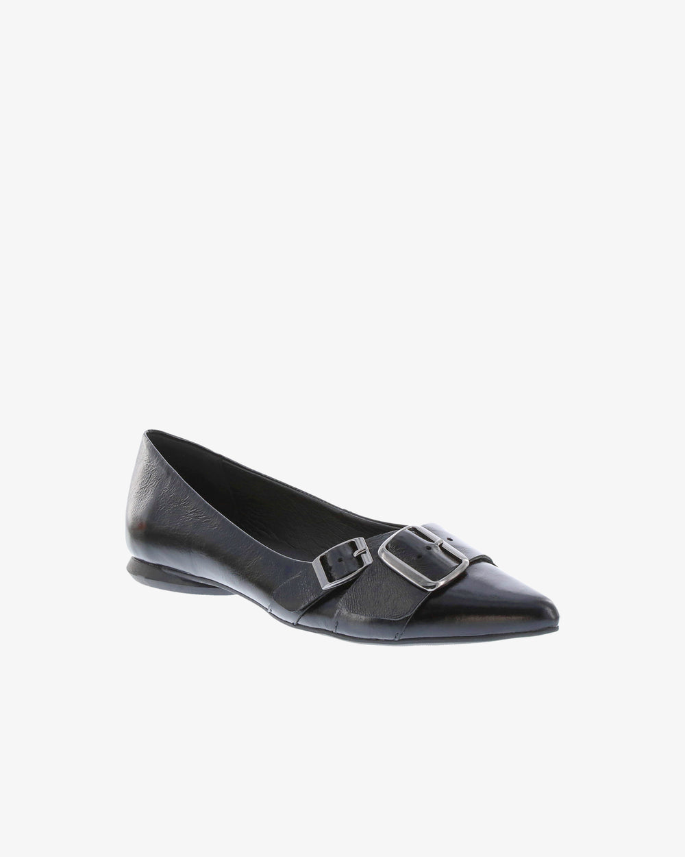 Nu by Neo Bellan Flat in Black Semi Shine Leather angled view | colour:black-semi-shine-leather