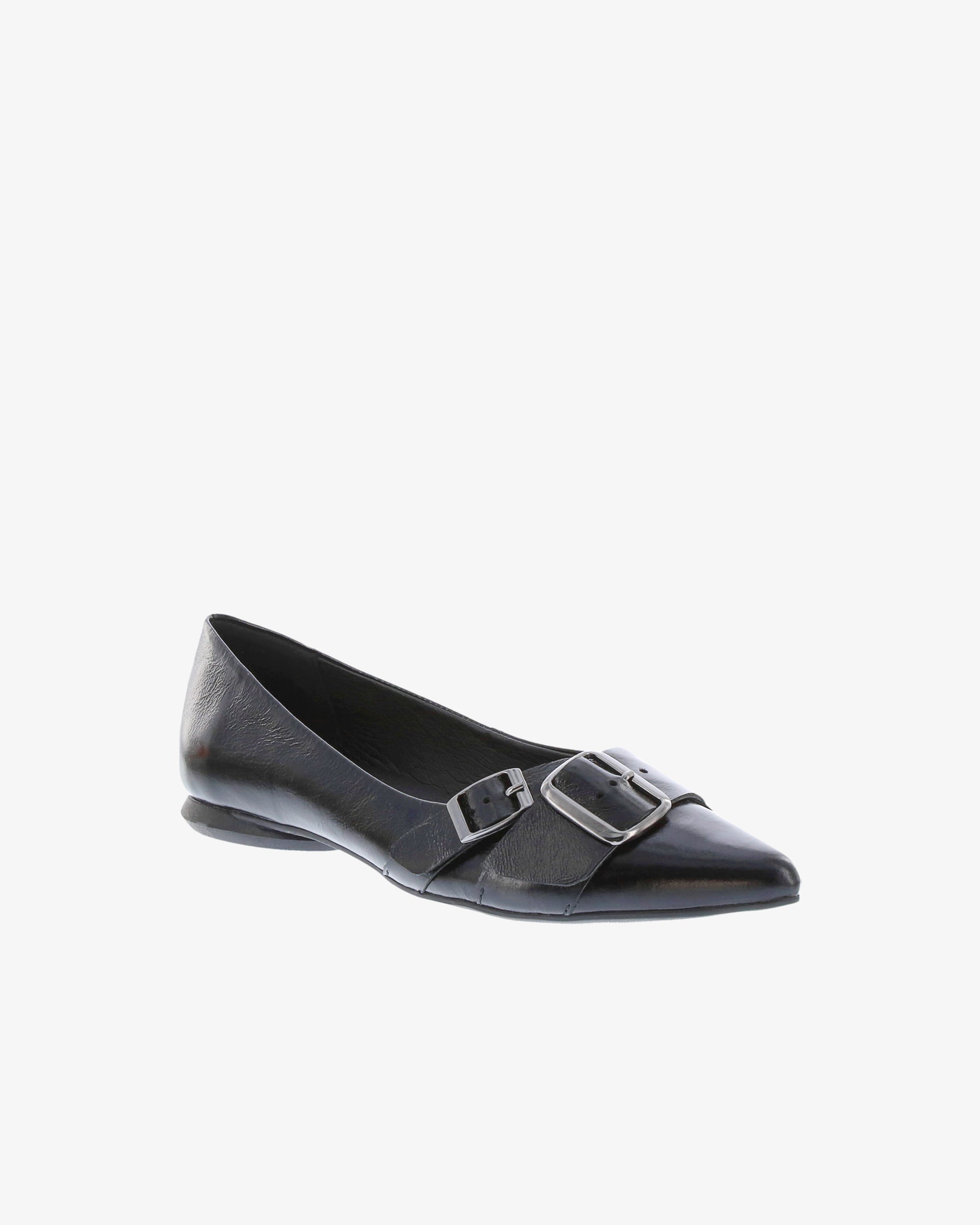 Nu by Neo Bellan Flat in Black Semi Shine Leather angled view | colour:black-semi-shine-leather