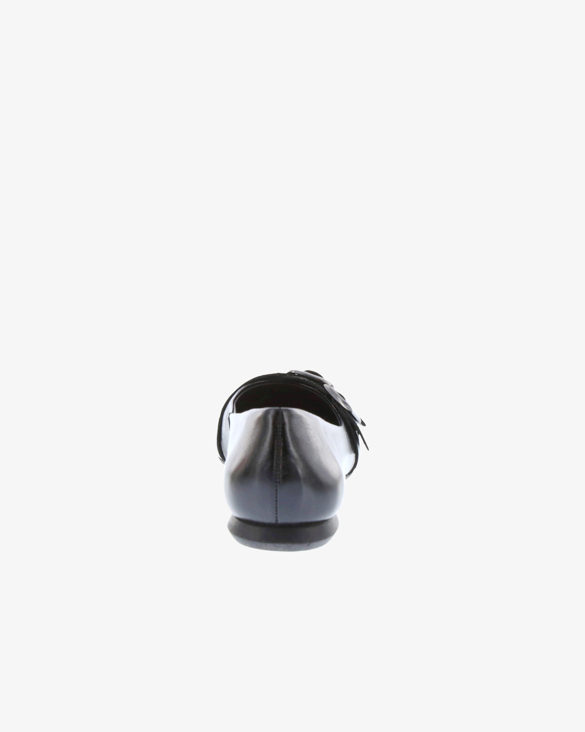 Nu by Neo Bellan Flat in Black Semi Shine Leather heel view | colour:black-semi-shine-leather