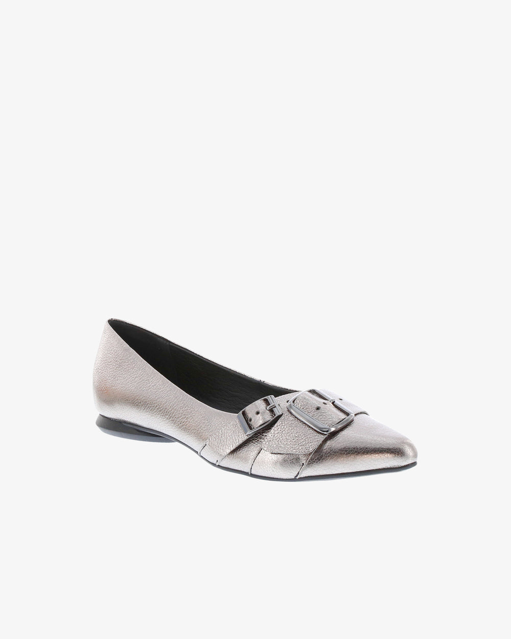 Nu by Neo Bellan Flat in Pewter Metallic Leather angled view | colour:pewter-metallic-leather
