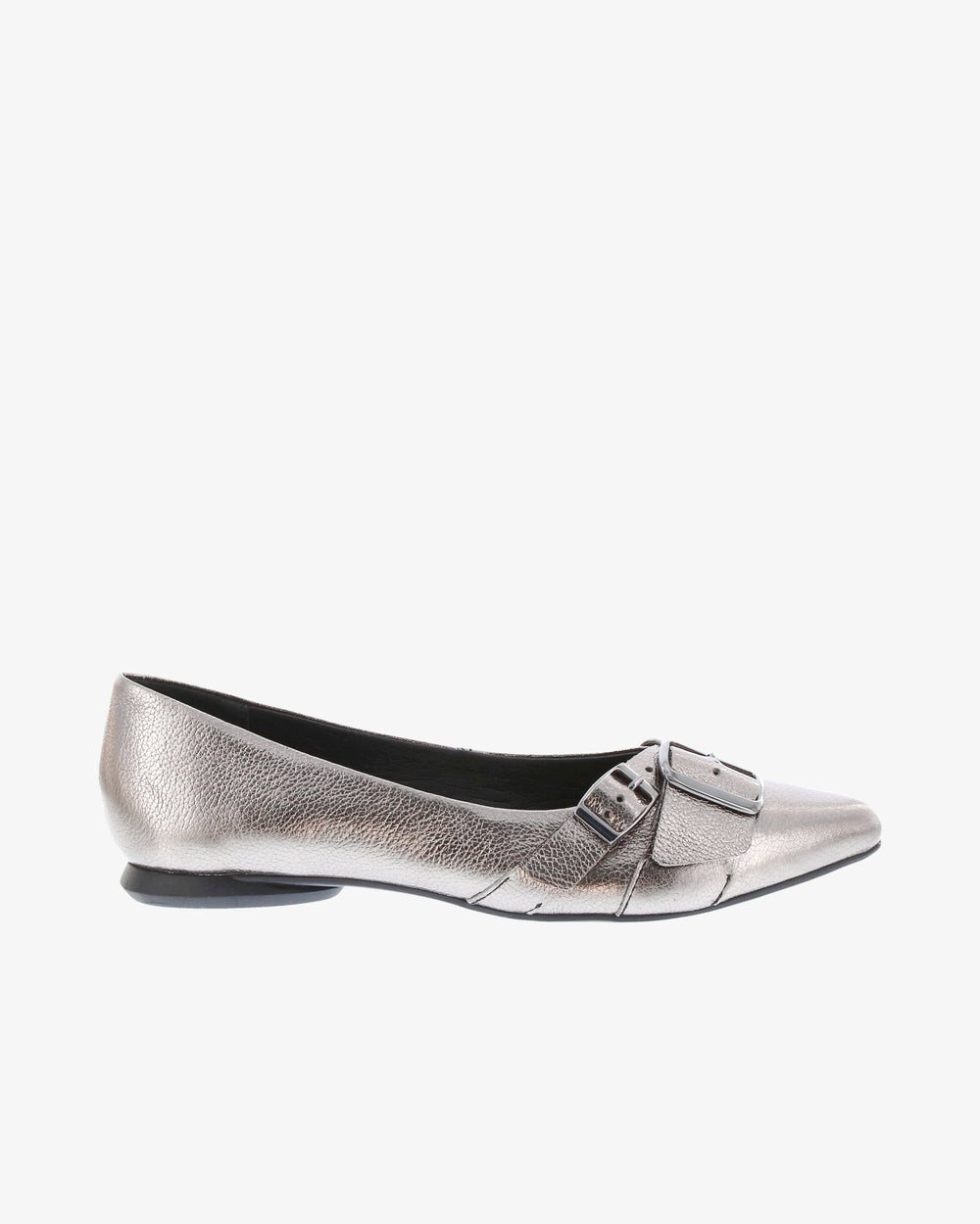 Nu by Neo Bellan Flat in Pewter Metallic Leather side view | colour:pewter-metallic-leather