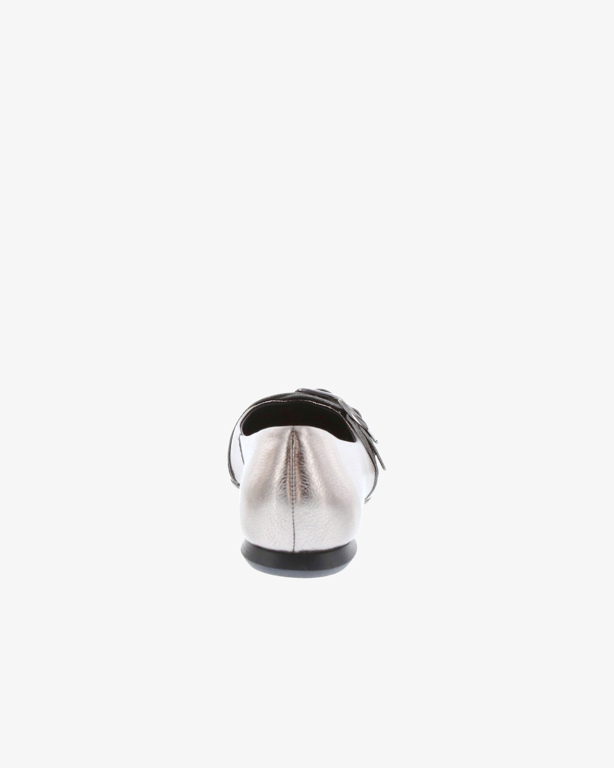 Nu by Neo Bellan Flat in Pewter Metallic Leather heel view | colour:pewter-metallic-leather