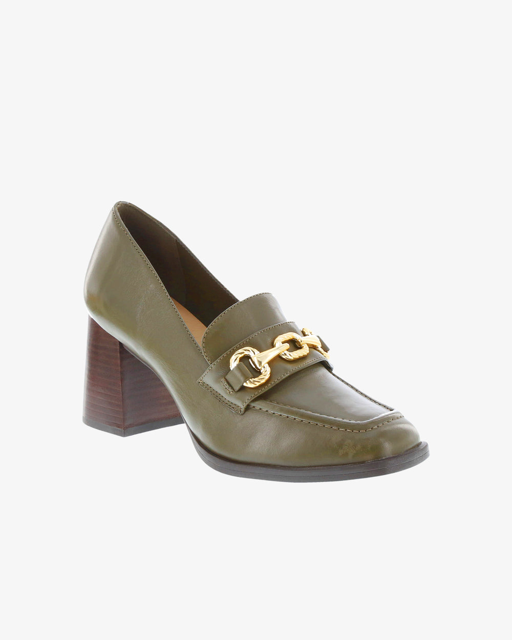 Nu by Neo Bouvia Loafer in Olive Smooth Leather angled view | colour:olive-smooth-leather