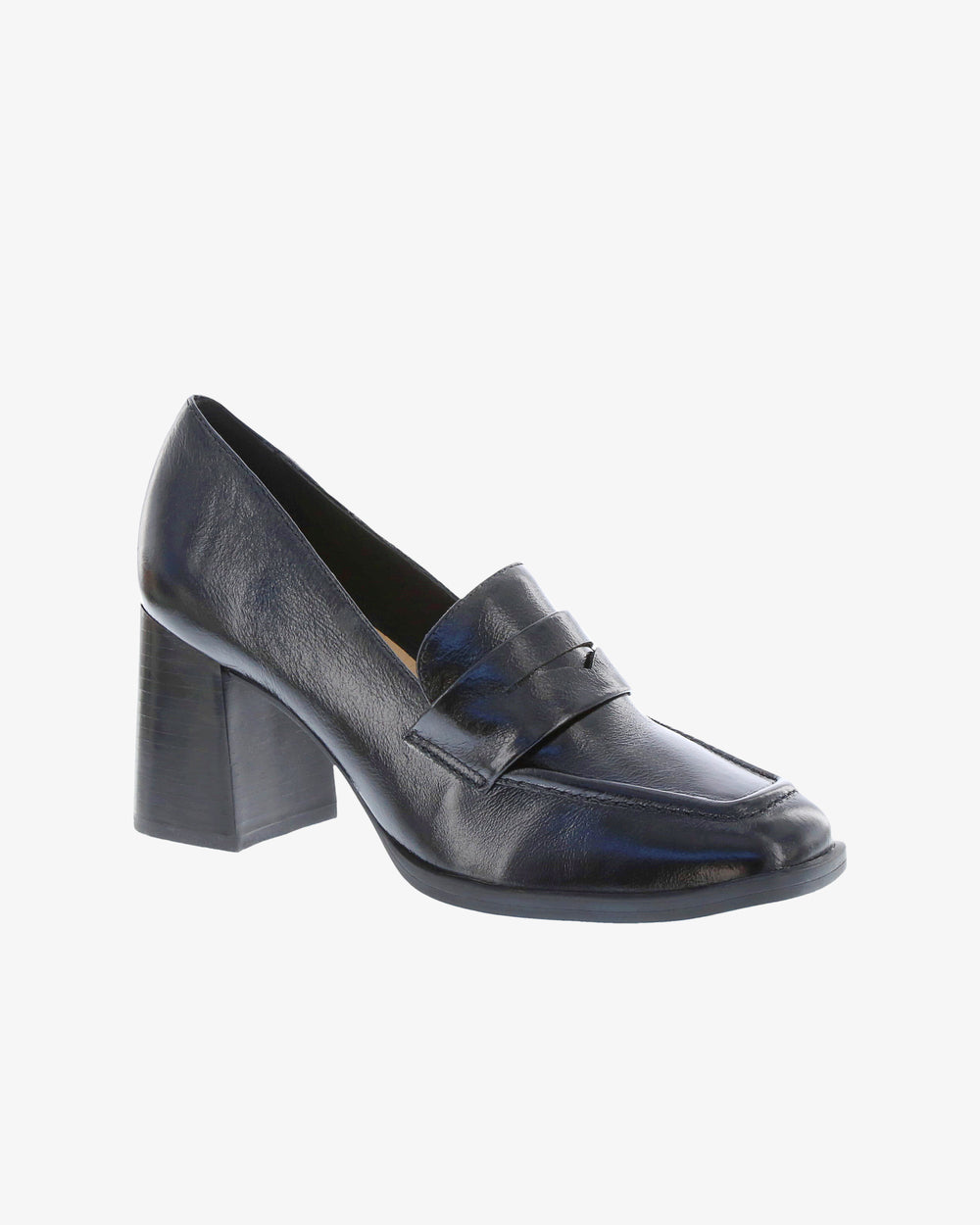 Nu by Neo Browal Loafer in Black Semi Shine Leather angled view | colour:black-semi-shine-leather