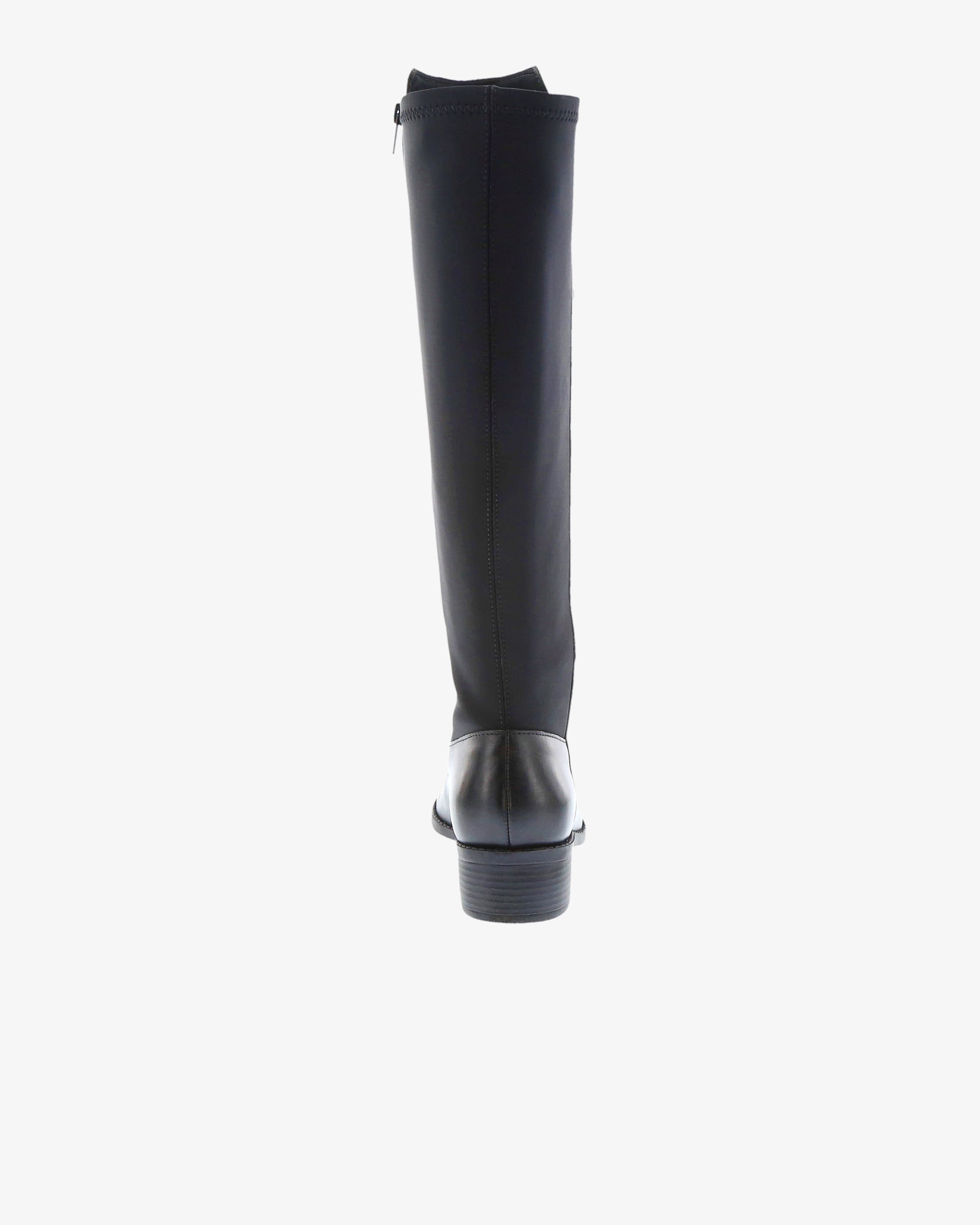 Nu by Neo Iris Tall Boot in Black Napa Leather/Lycra heel view | colour:black-napa-leather-lycra