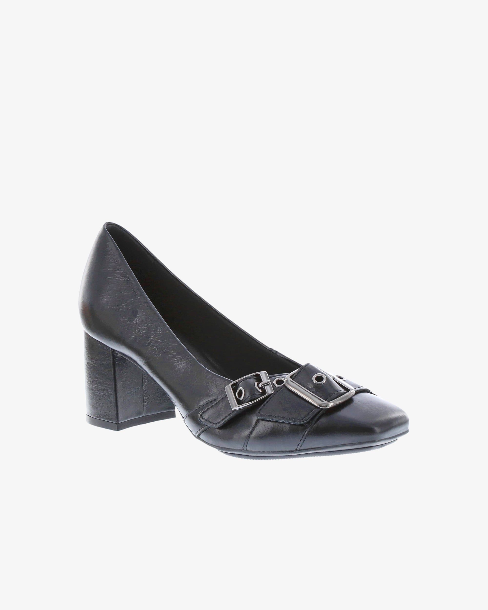 Nu by Neo Kaluna Heel in Black Semi Shine Leather angled view | colour:black-semi-shine-leather