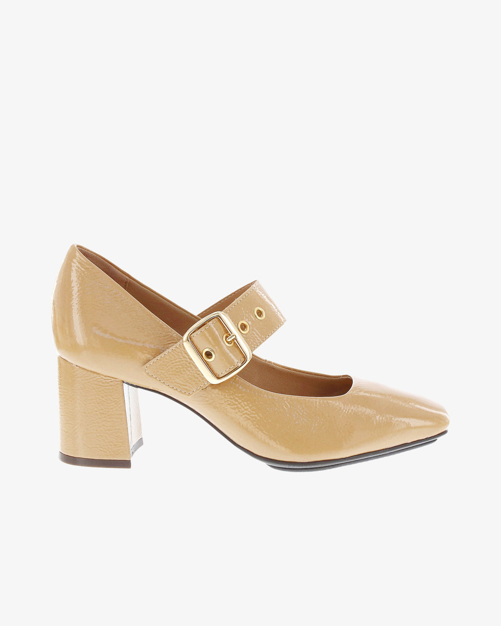 Nu by Neo Kokula Heel in Beige Crinkle Patent Leather side view | colour:beige-crinkle-patent-leather