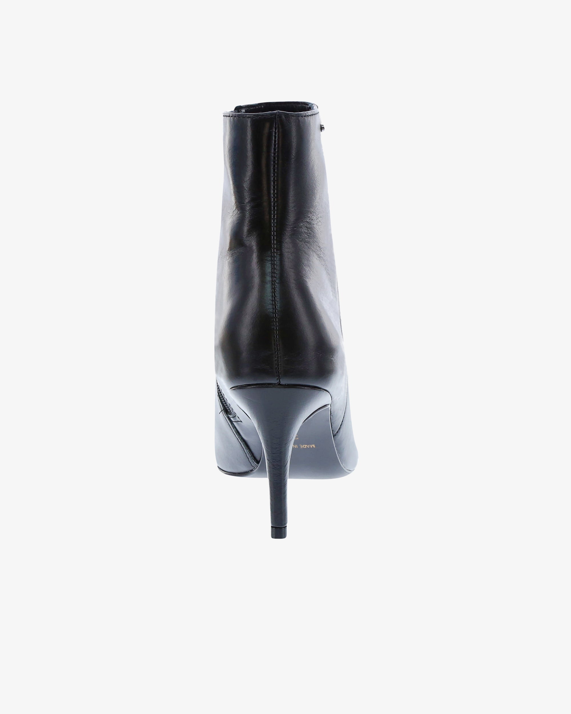 Nu by Neo Lacema Ankle Boot in Black Semi Shine Leather heel view | colour:black-semi-shine-leather