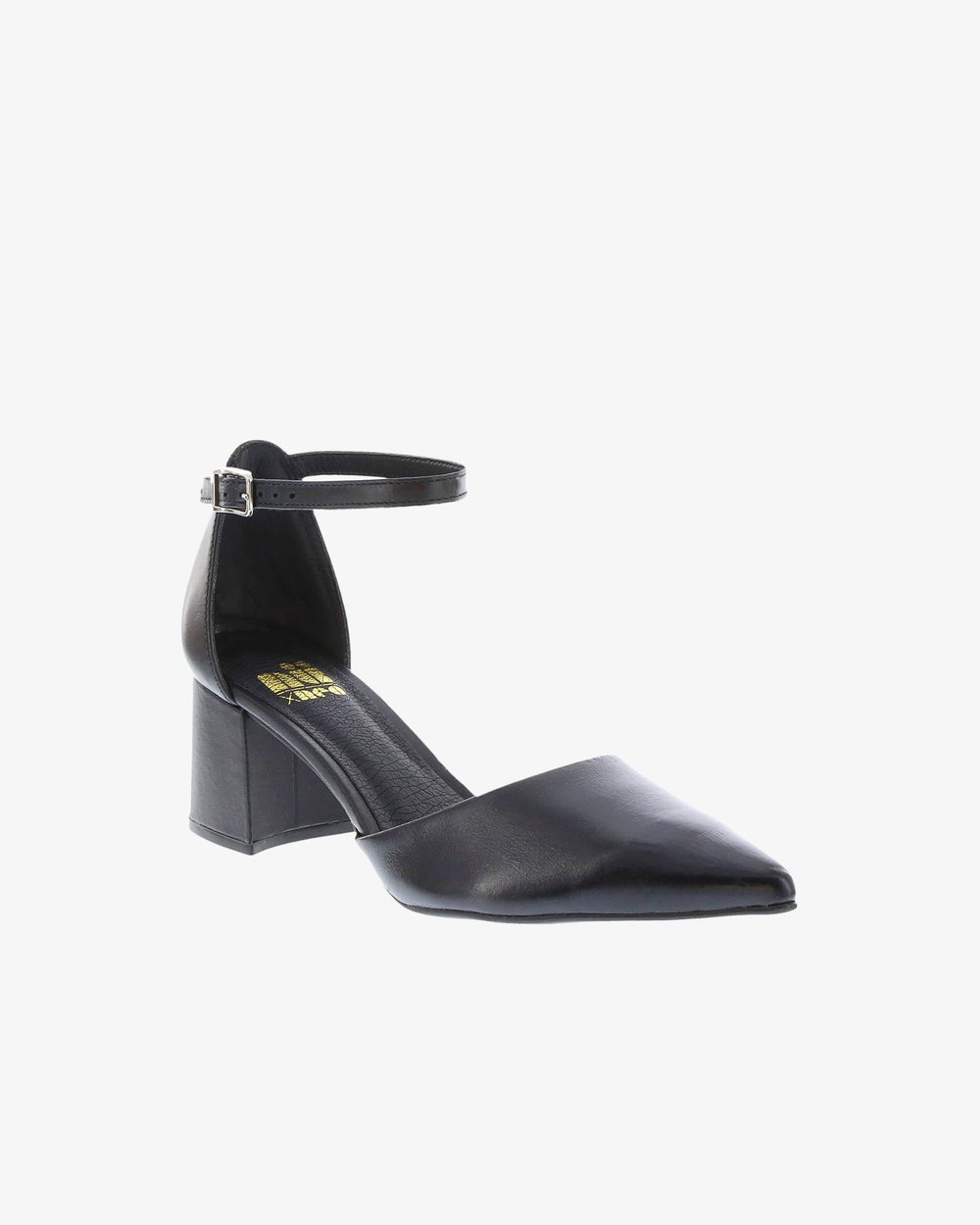 Nu by Neo Lobela Heel in Black Smooth Leather angled view | colour:black-smooth-leather