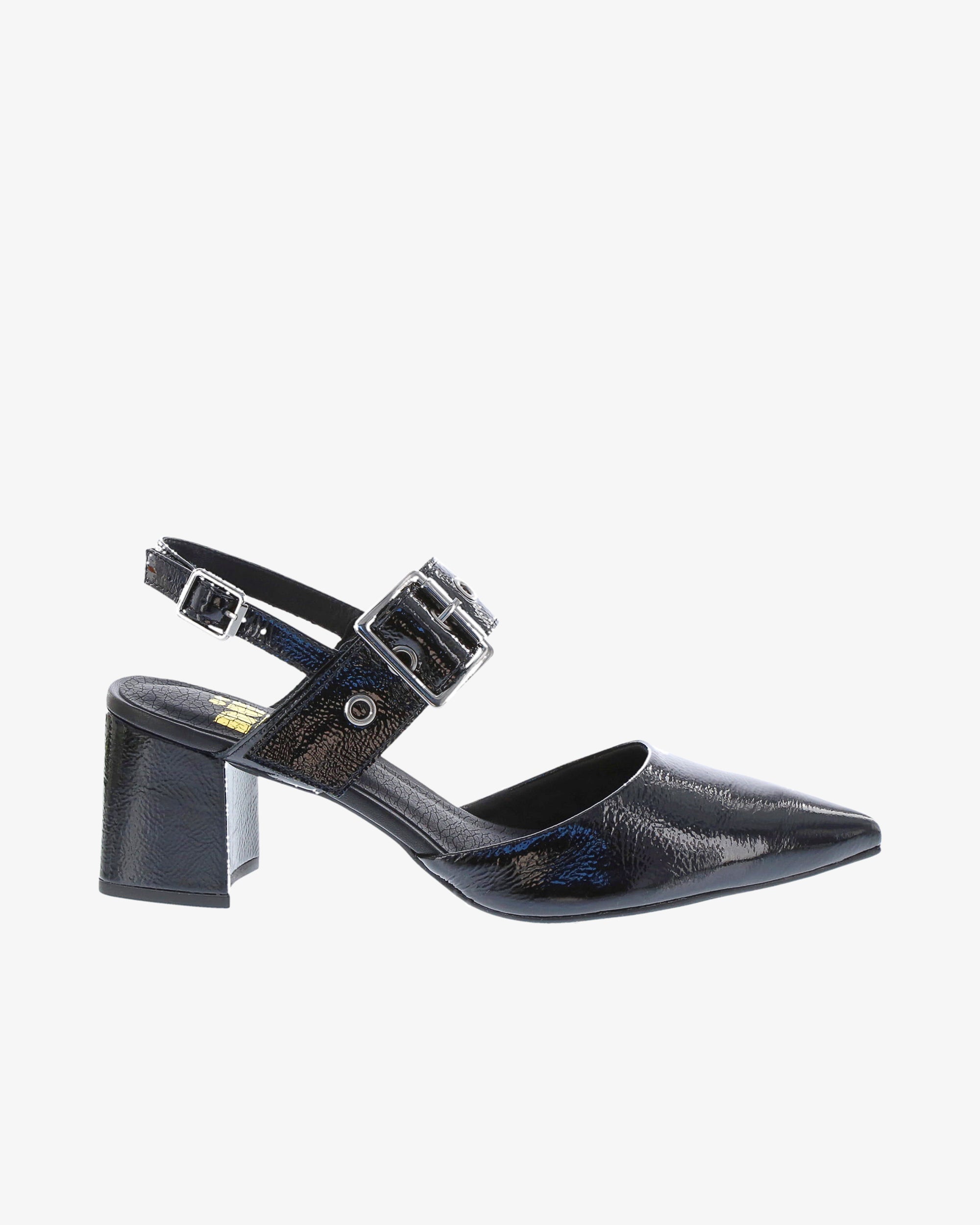 Nu by Neo Lotice Heel in Black Crinkle Patent Leather side view | colour:black-crinkle-patent-leather