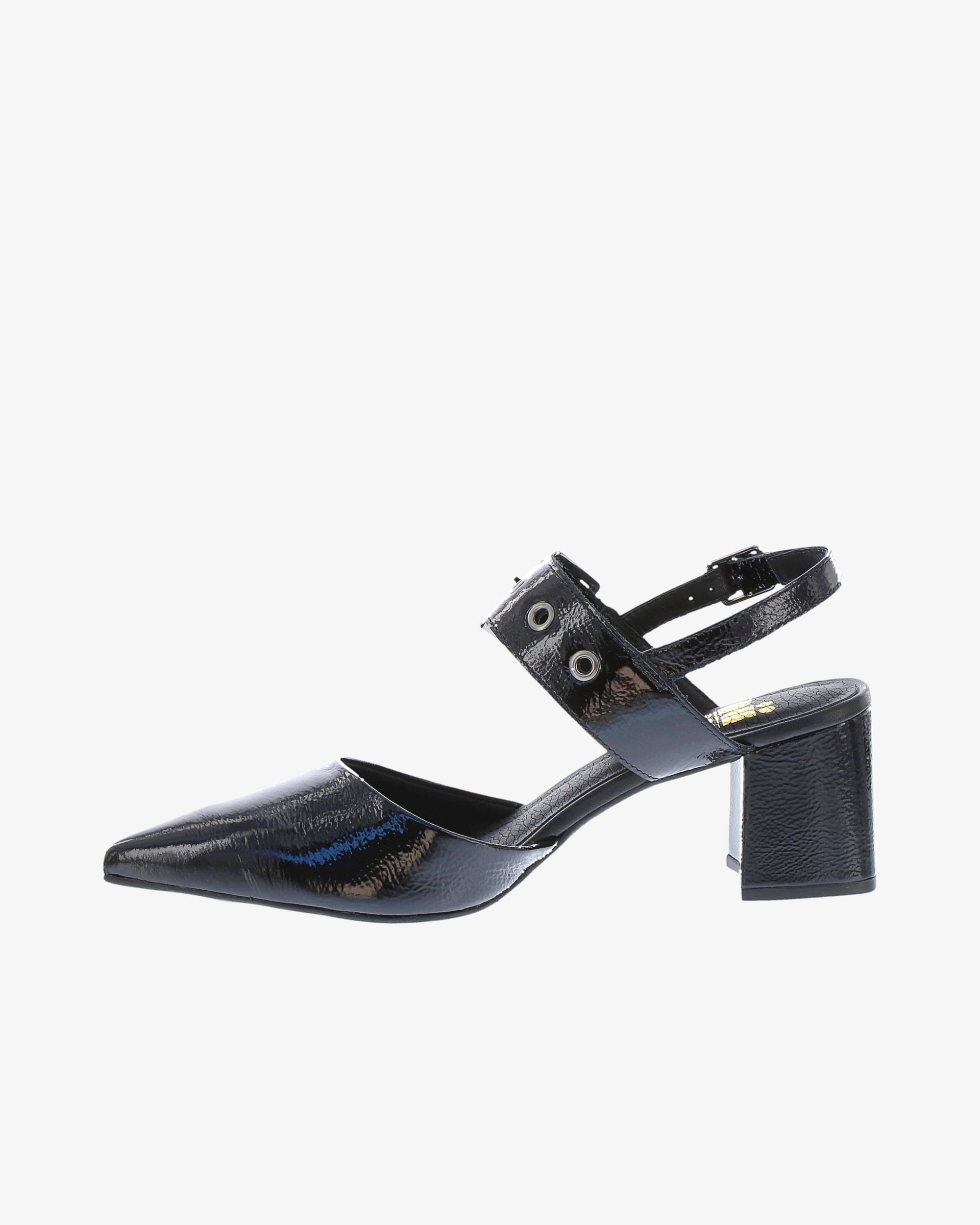 Nu by Neo Lotice Heel in Black Crinkle Patent Leather inside view | colour:black-crinkle-patent-leather