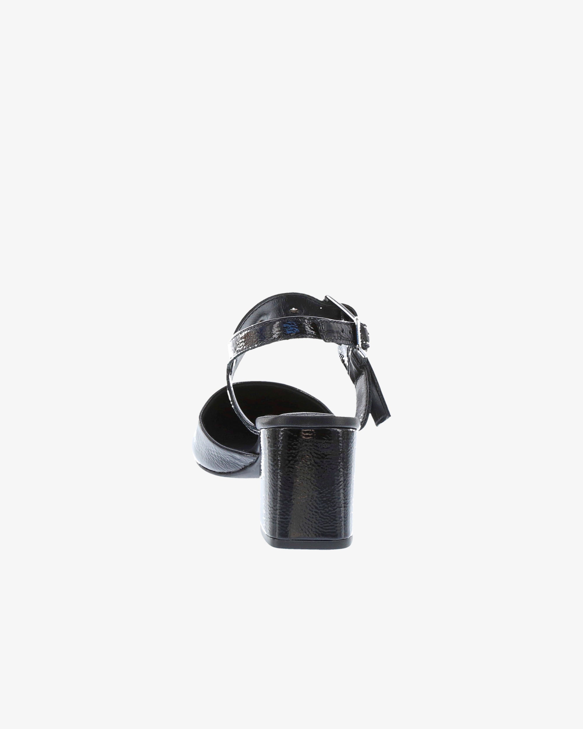 Nu by Neo Lotice Heel in Black Crinkle Patent Leather heel view | colour:black-crinkle-patent-leather